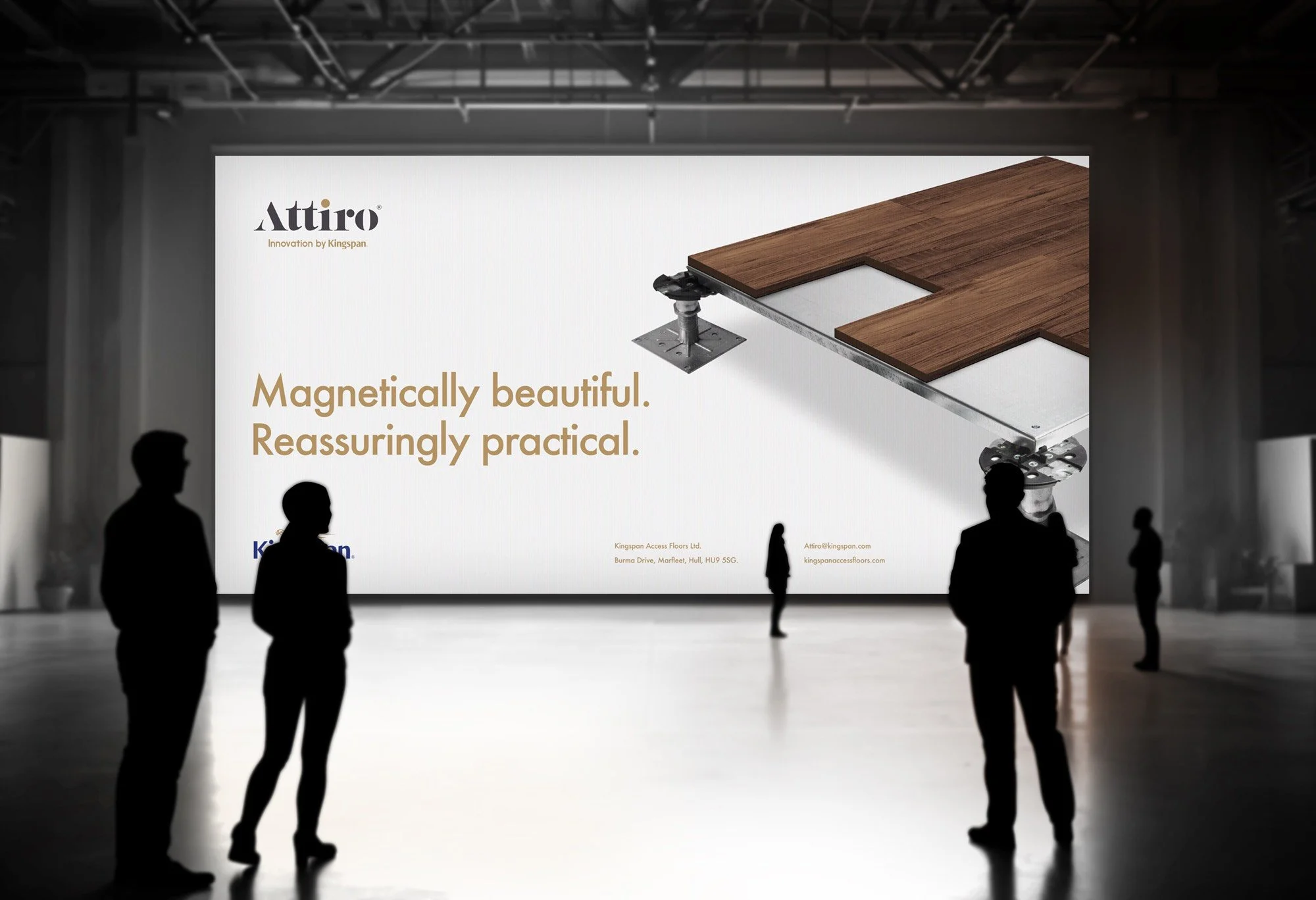 Tate Attiro magnetic flooring advertising displayed on a conference screen