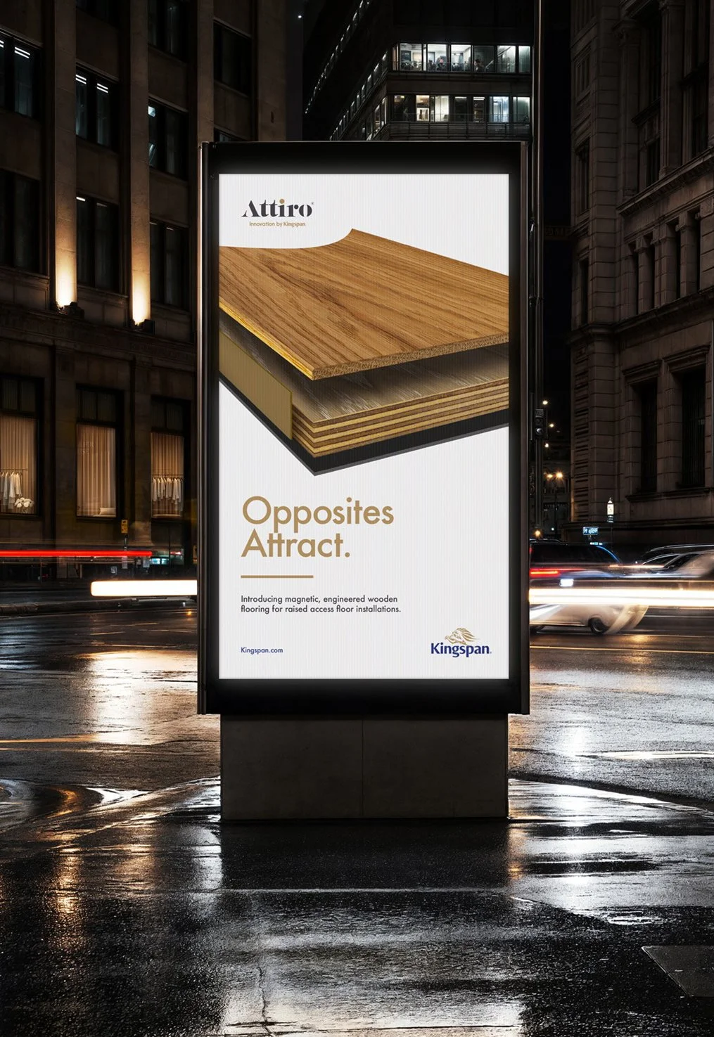 Tate Attiro magnetic flooring advertising poster displayed on a street billboard