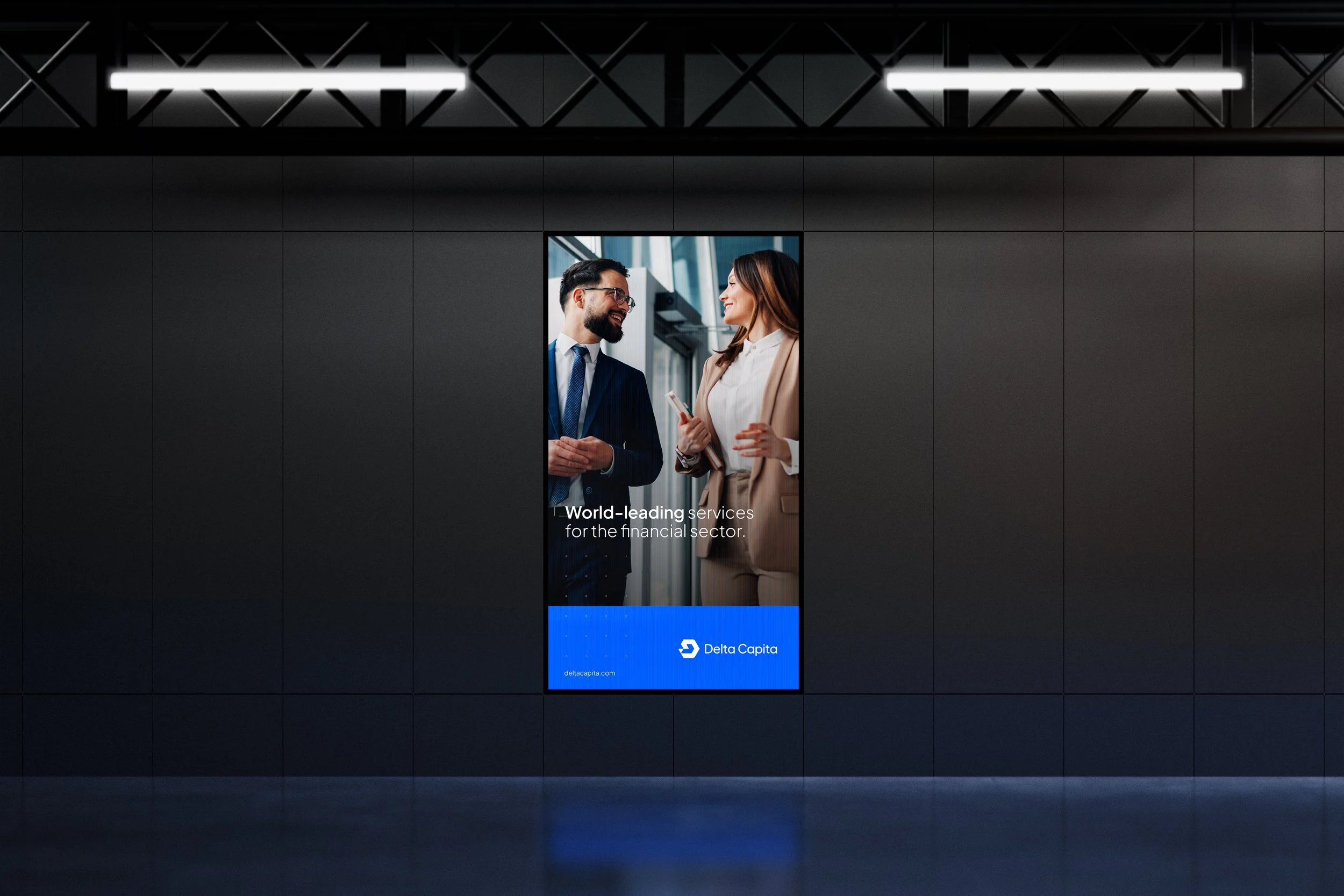 Financial services advertising poster displayed in a subway station