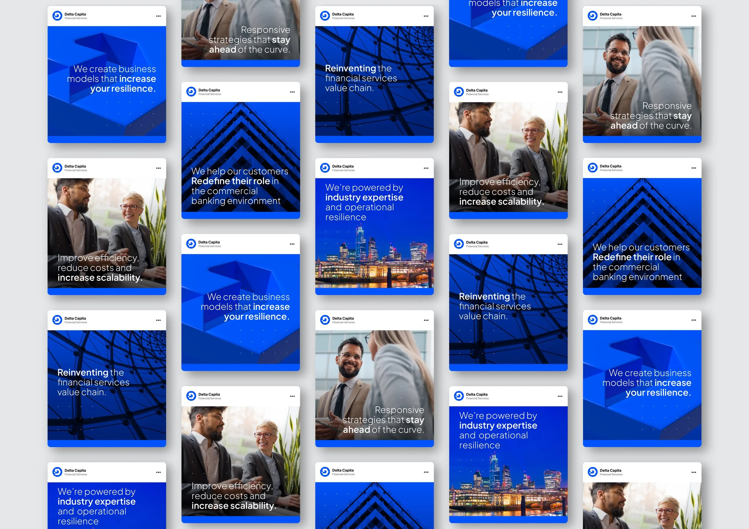 Financial services social media campaign showing a series of branded posts