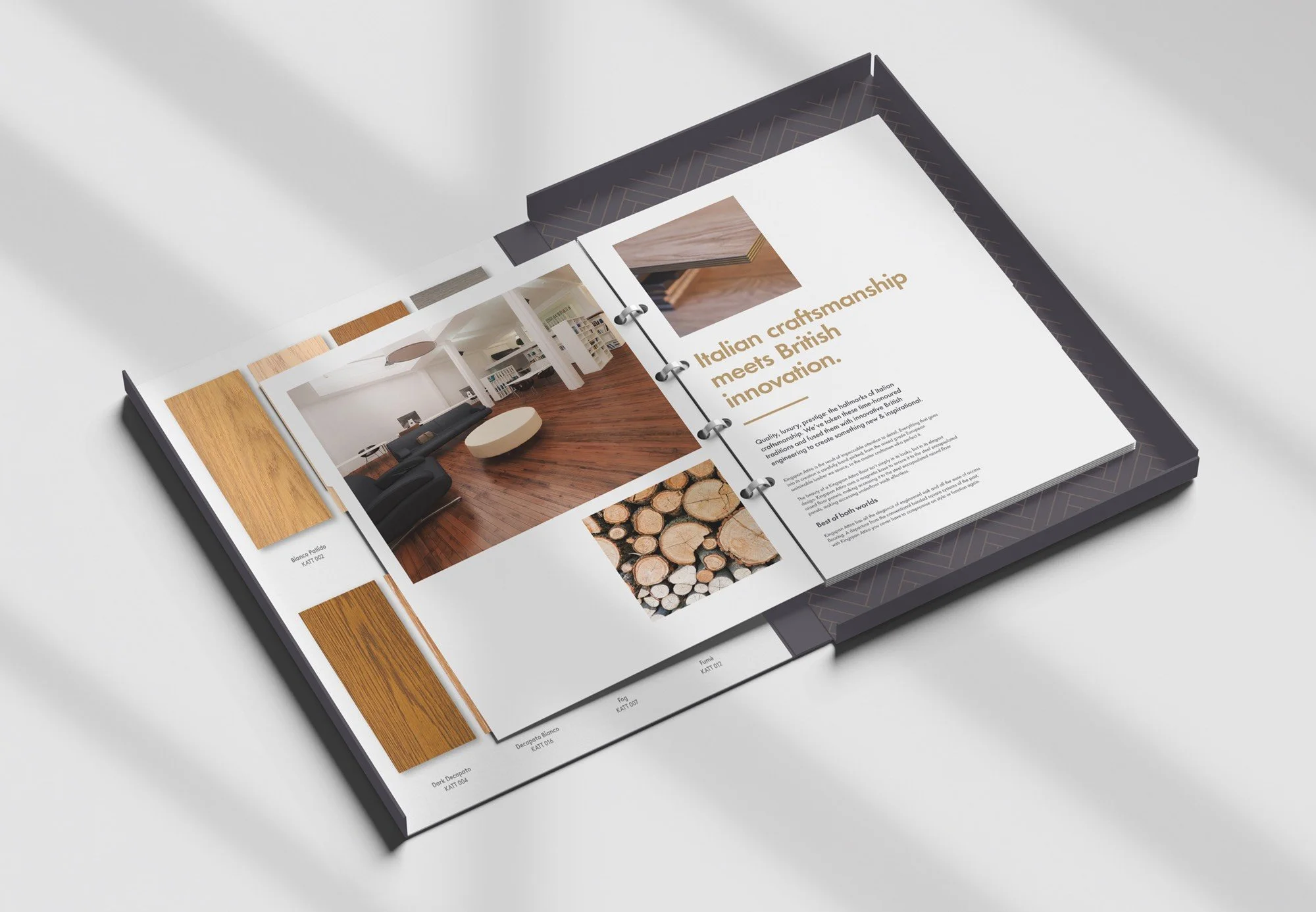 Tate Attiro product sample pack opened to show the product brochure