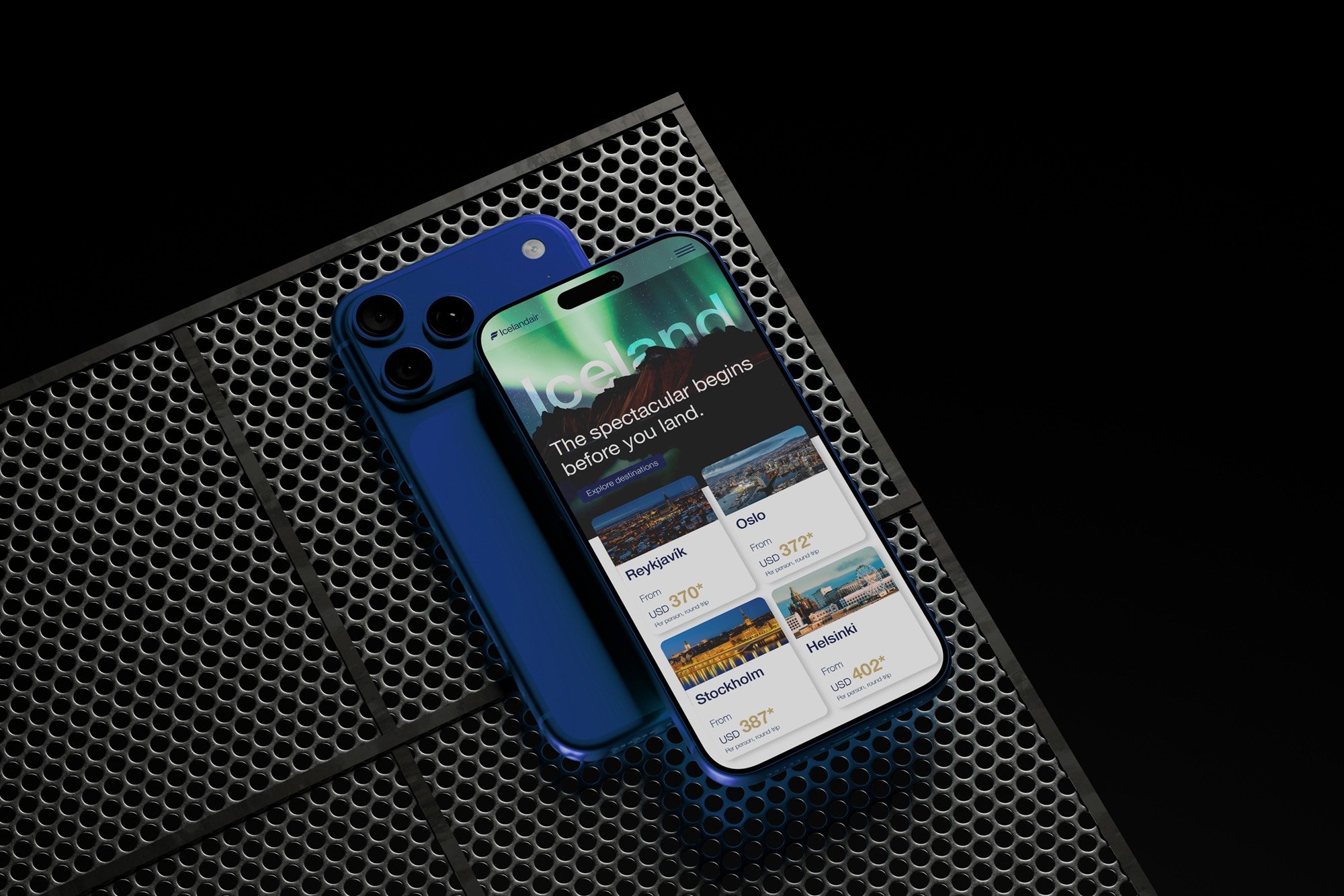 Airline website homepage displaying the new brand identity on a smartphone
