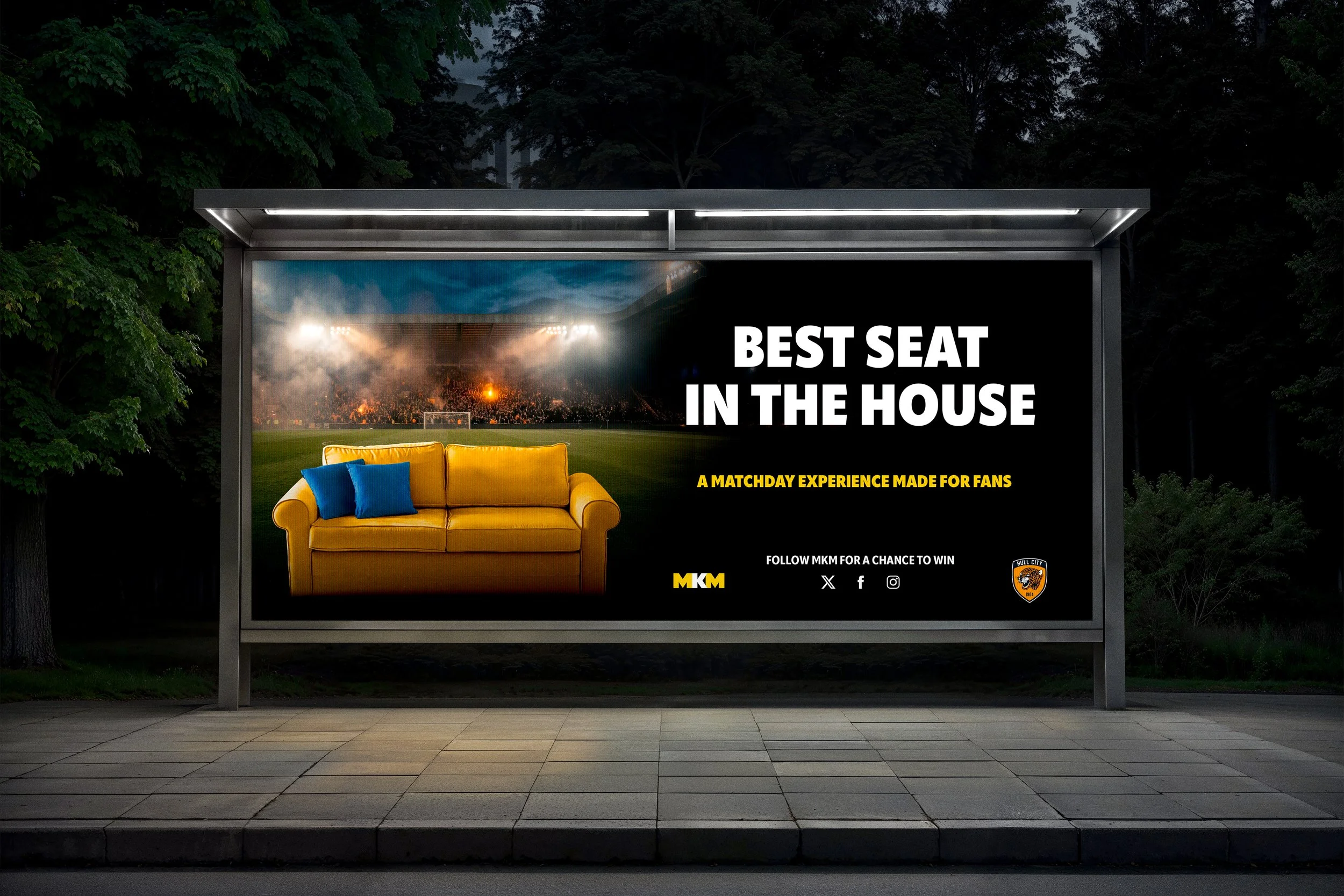 MKM Best Seat in the House match-day experience advertising displayed on a billboard