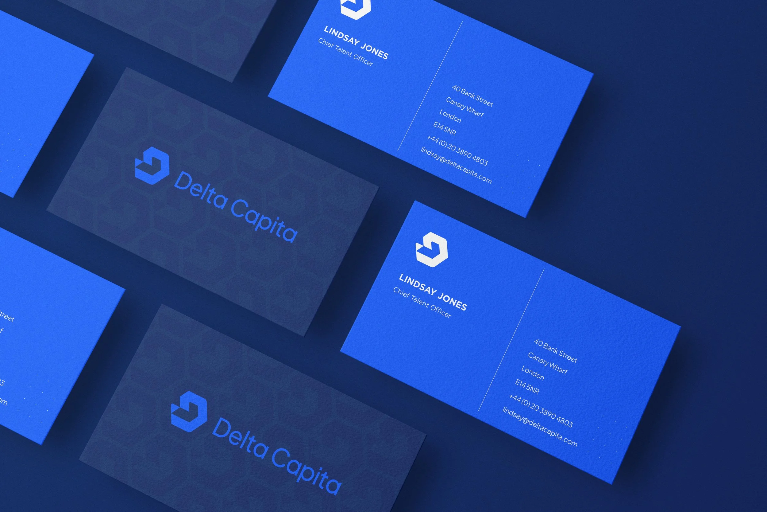Financial services brand identity applied to business cards