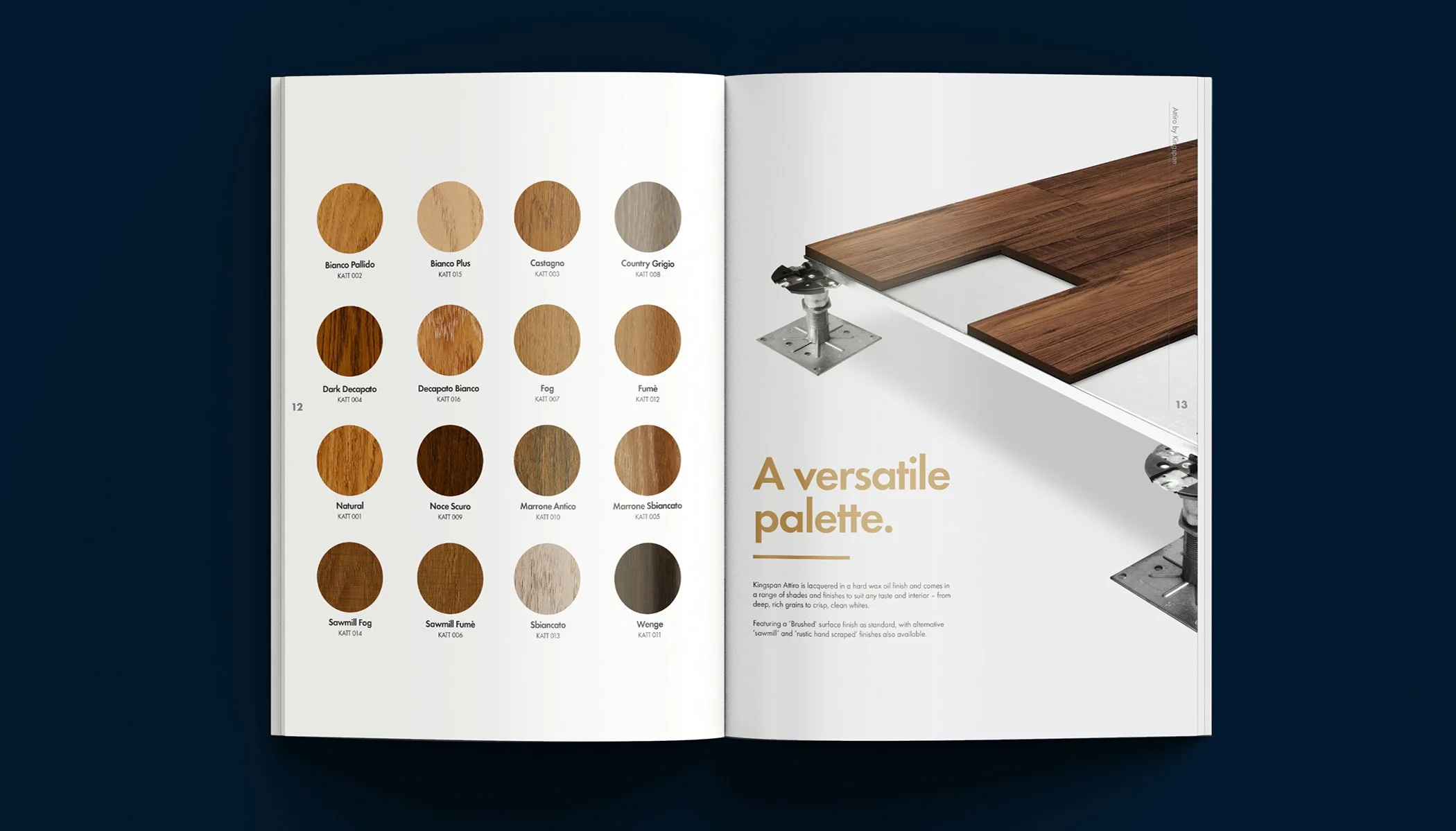 Tate Attiro product brochure showing the flooring finishes range