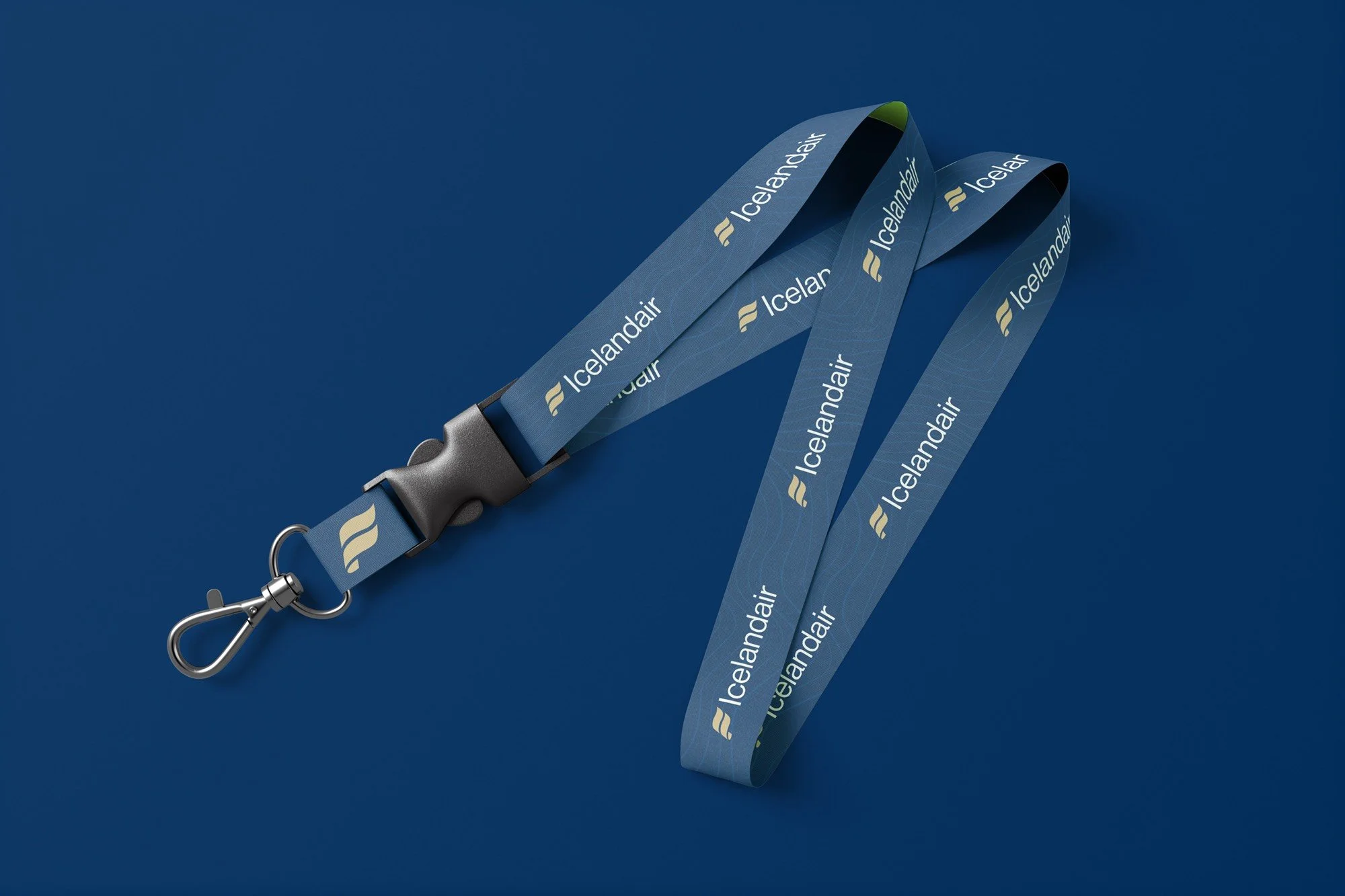 Branded airline lanyard featuring the new visual identity