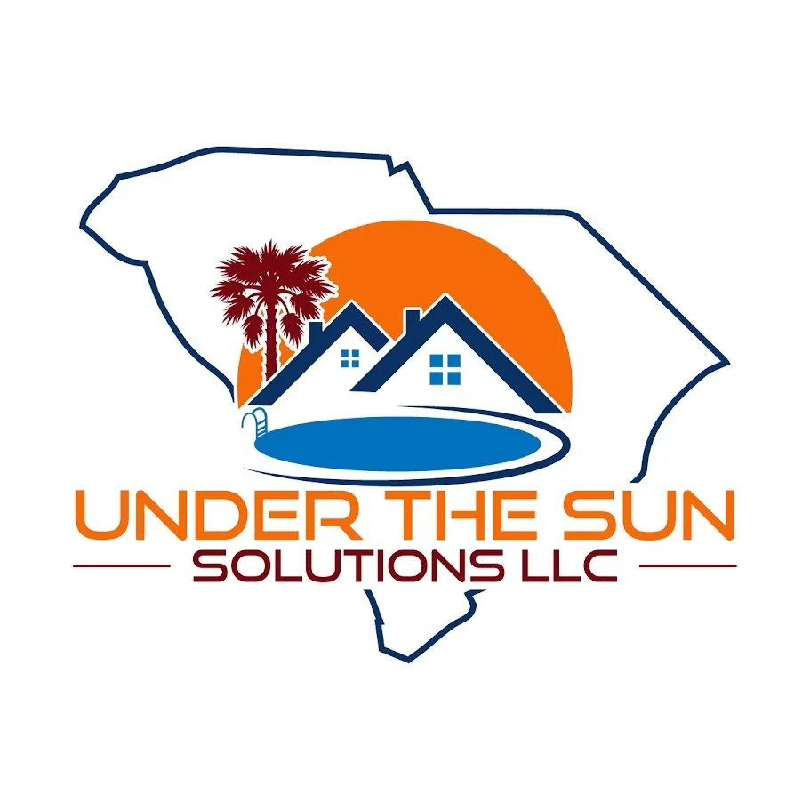 Under the Sun Solutions LLC logo with South Carolina outline, house, pool, palm tree, and sun representing a locally grown South Carolina business.