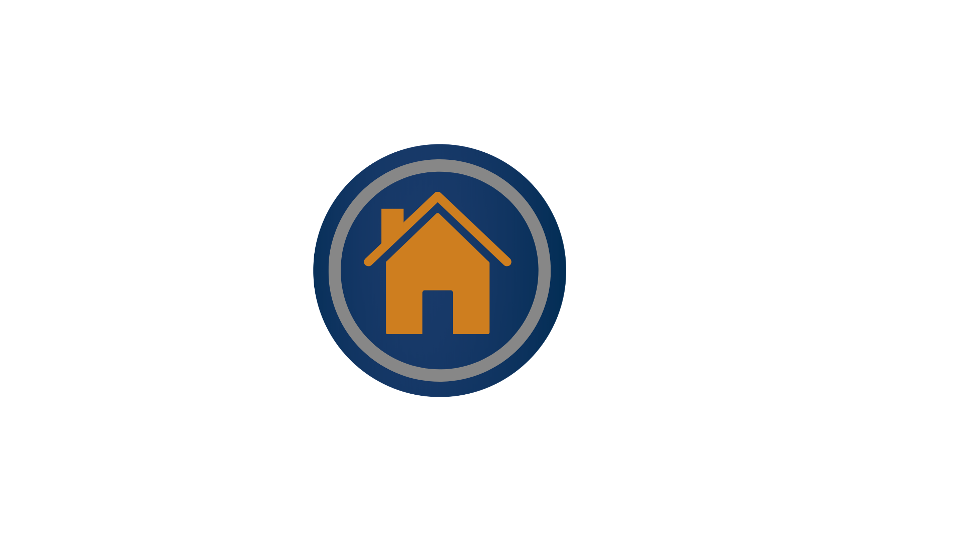 A logo with a dark blue background featuring a stylized orange house inside a circle, with the words "Home Sweet Home" written above in black text.
