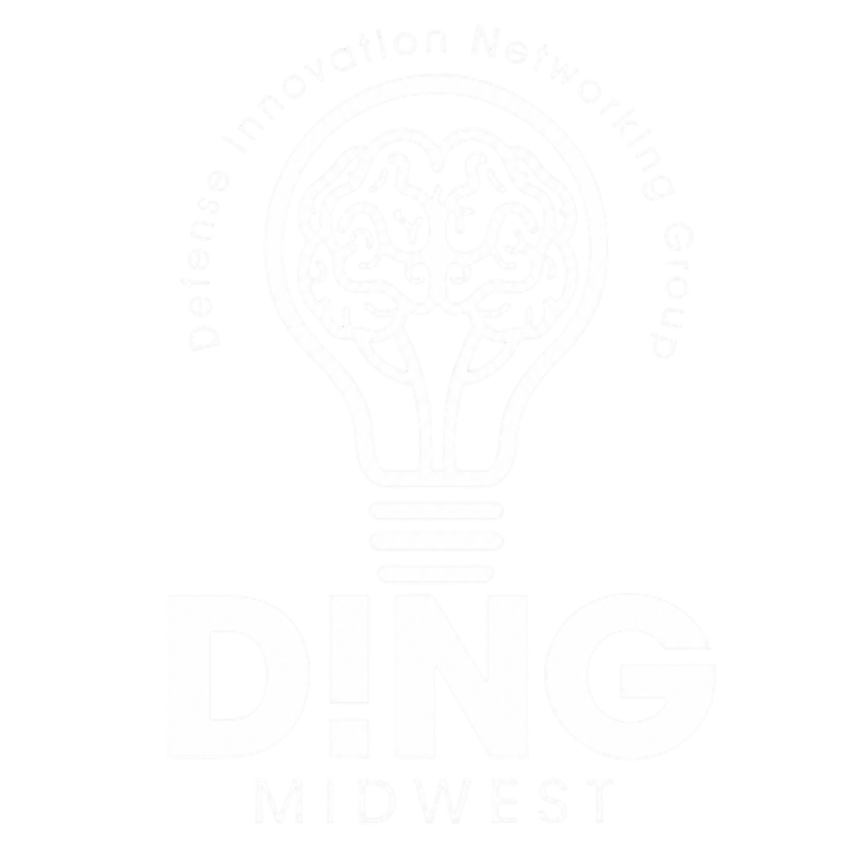 Logo featuring a lightbulb with a brain inside, surrounded by the text 'Defence Innovation Networking Group' and the words 'D!NG MIDWEST' at the bottom.