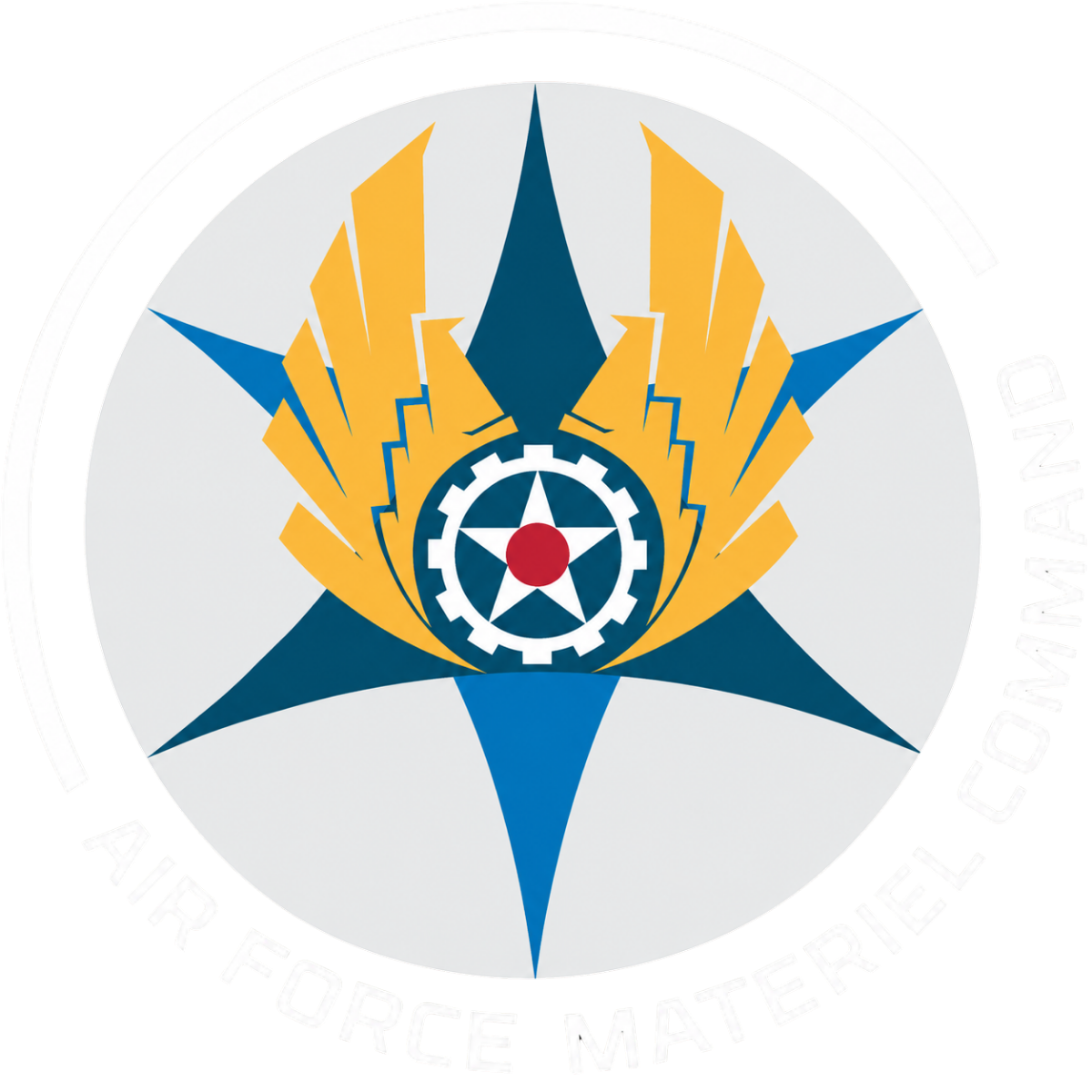 Emblem featuring blue and gold wings, a central gear with a star and red circle, and the words "AIR FORCE MARITIMER" encircling the design.