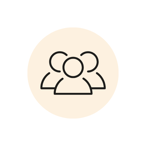 Icon of three people in a group within a circular background.