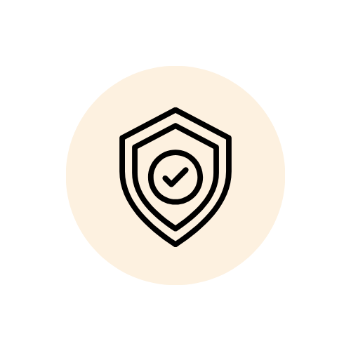 Shield icon with a checkmark in the center indicating security or protection.