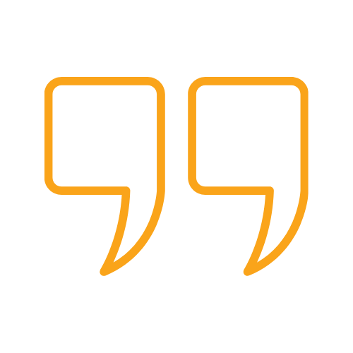 Orange quotation mark icons on a black background.