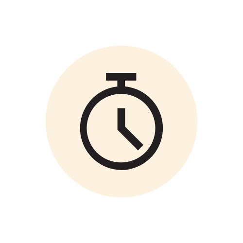 Icon of a stopwatch clock with black outline on a white circular background.
