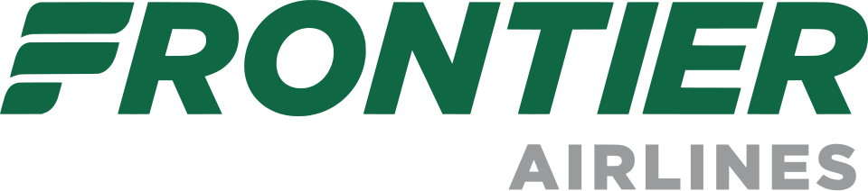 Frontier Airlines logo in green and gray on a white background.