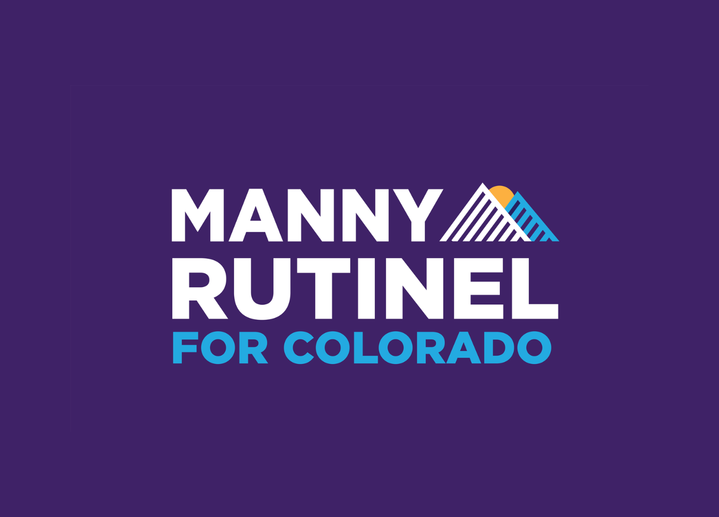 Logo for Manny Rutinel for Colorado featuring a mountain graphic with a sun, set against a purple background.