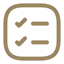 Icon of a notebook or list with three horizontal lines and checkmarks