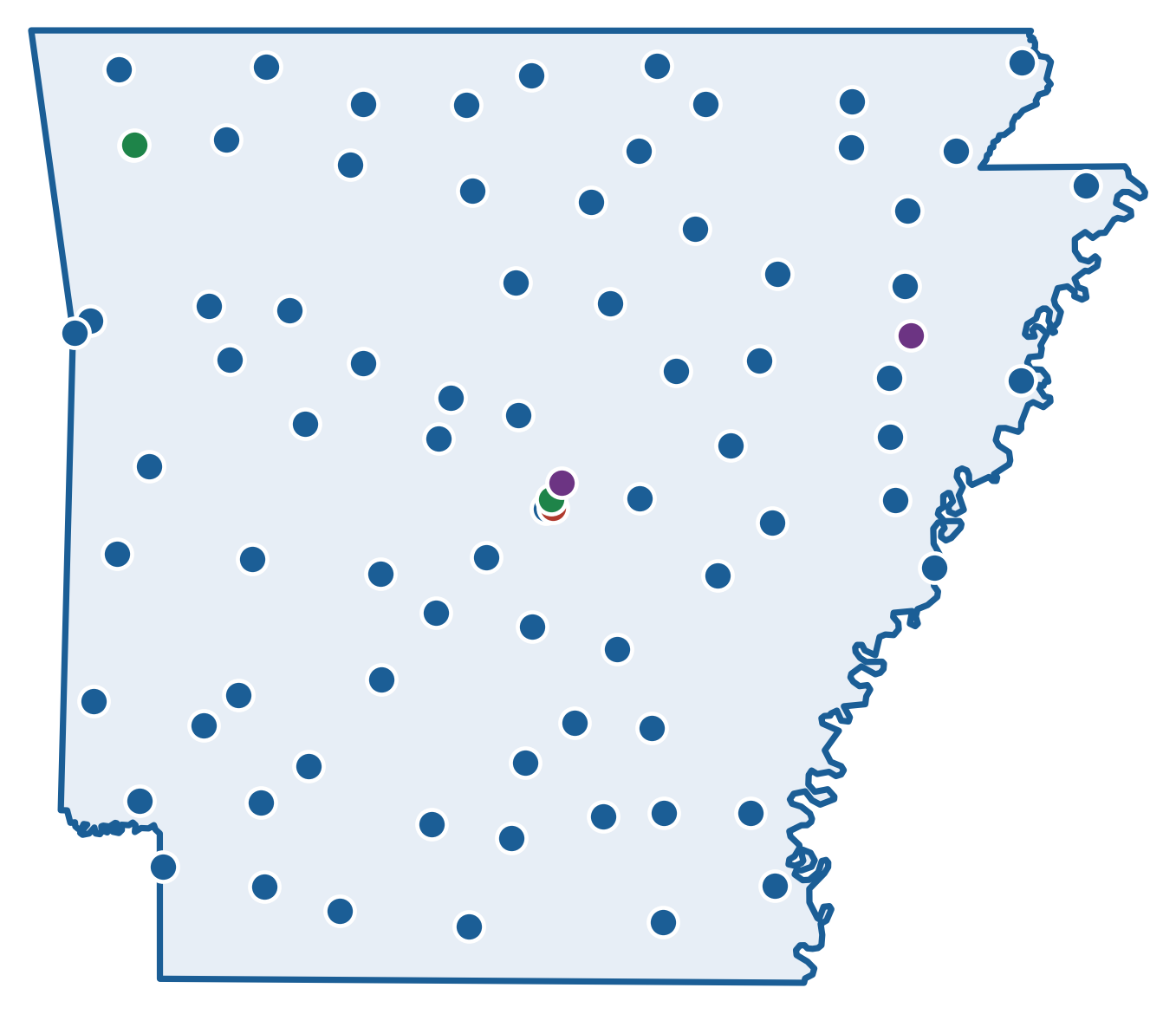 Map of Arkansas showing VES offices marked across the state.