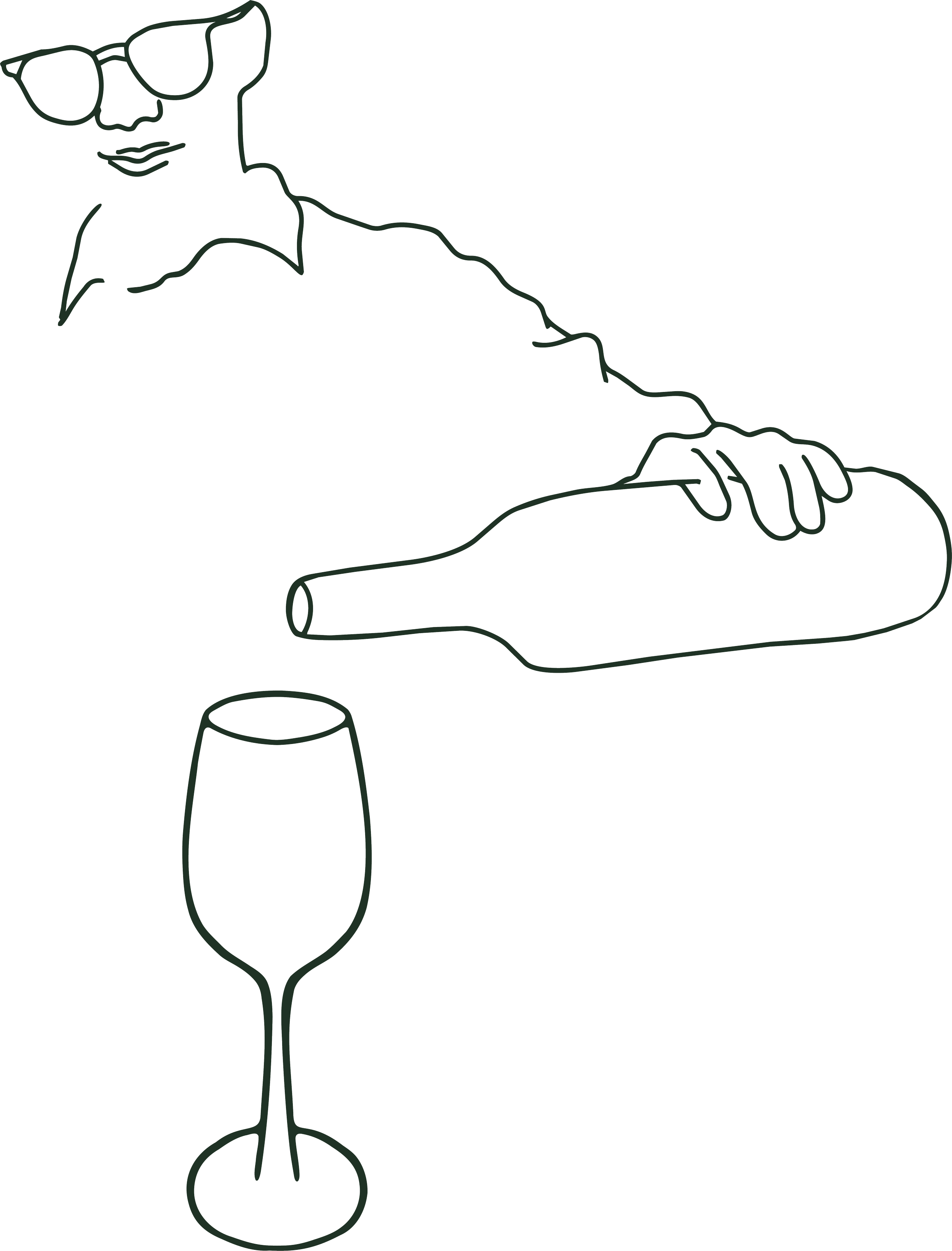Hand-drawn illustration of a Society server pouring wine into a glass.