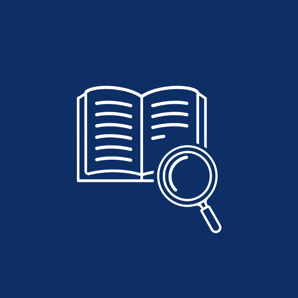 Icona di un libro aperto con una lente di ingrandimento sopra, rappresenta la ricerca o la revisione di informazioni.