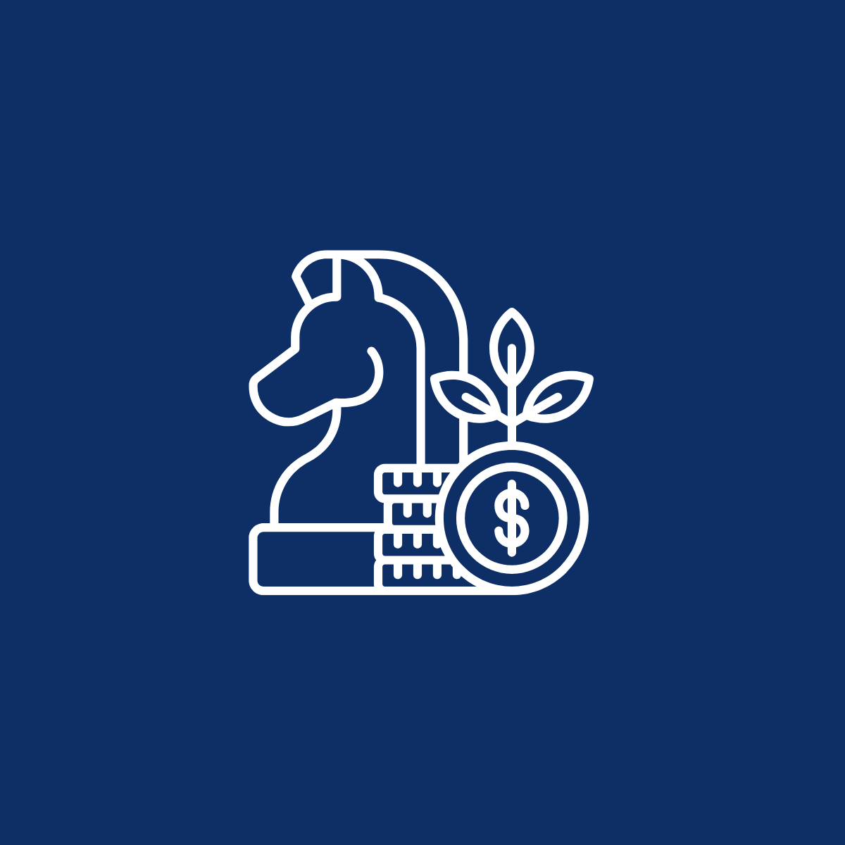 Simbolo di investimento sostenibile con una testa di scacchista, una pianta e un dollaro.