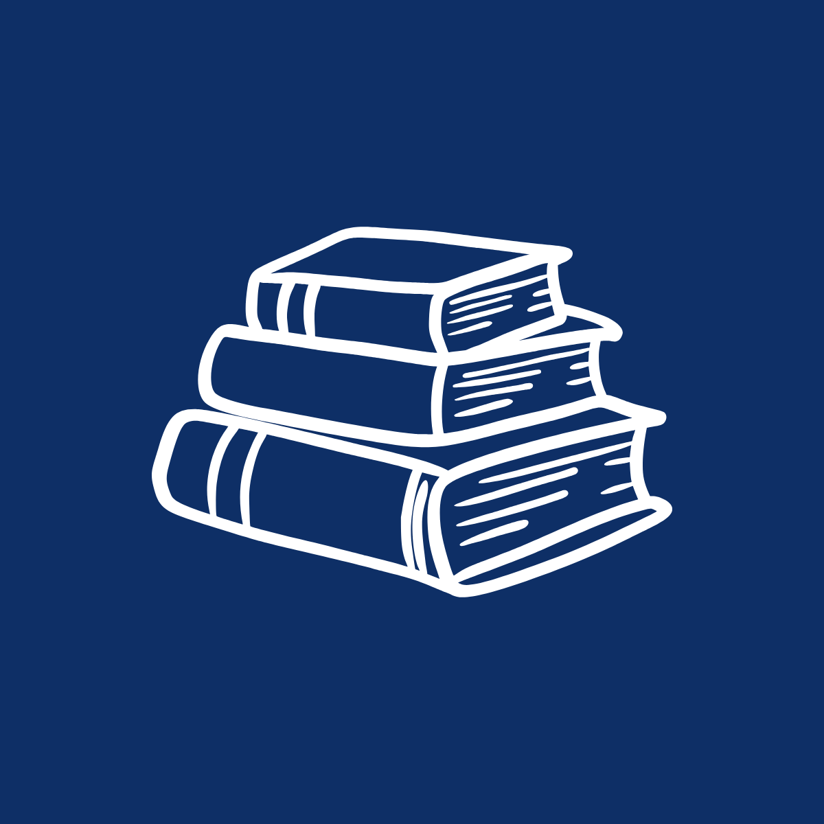 Illustrazione di una pila di libri stilizzata, disegnata con linee bianche su sfondo blu.