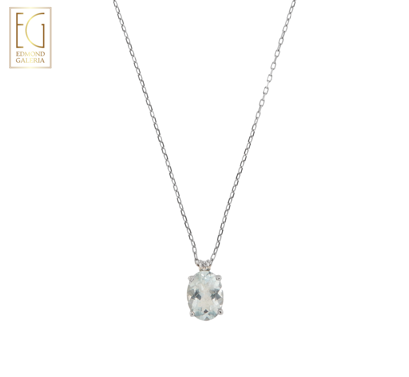 Lanț cu pandantiv din aur alb, decorat cu acvamarin și diamant, atelier Padova, Italia