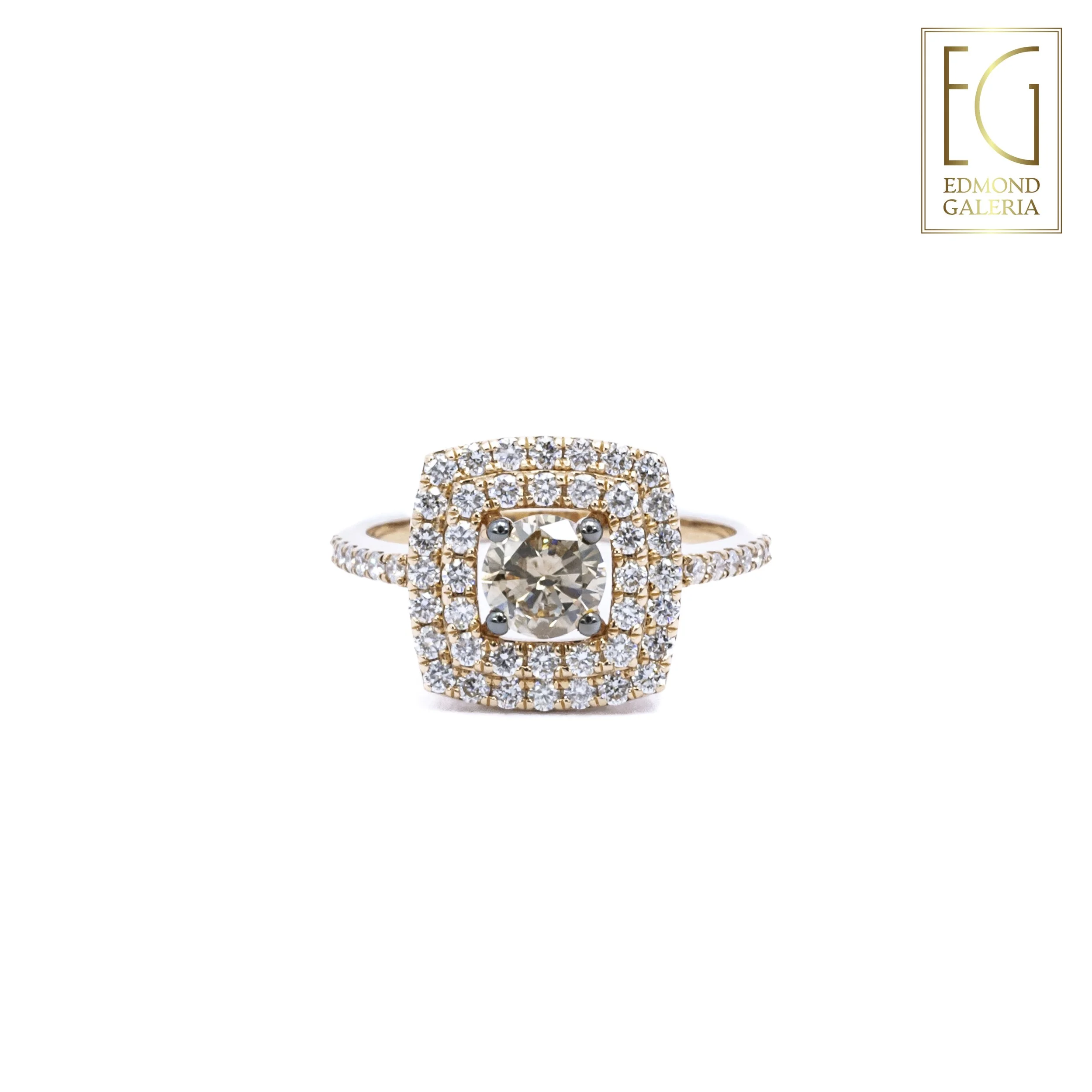 Inel din aur roz, decorat central cu diamant fancy brown anturat de diamante briliante