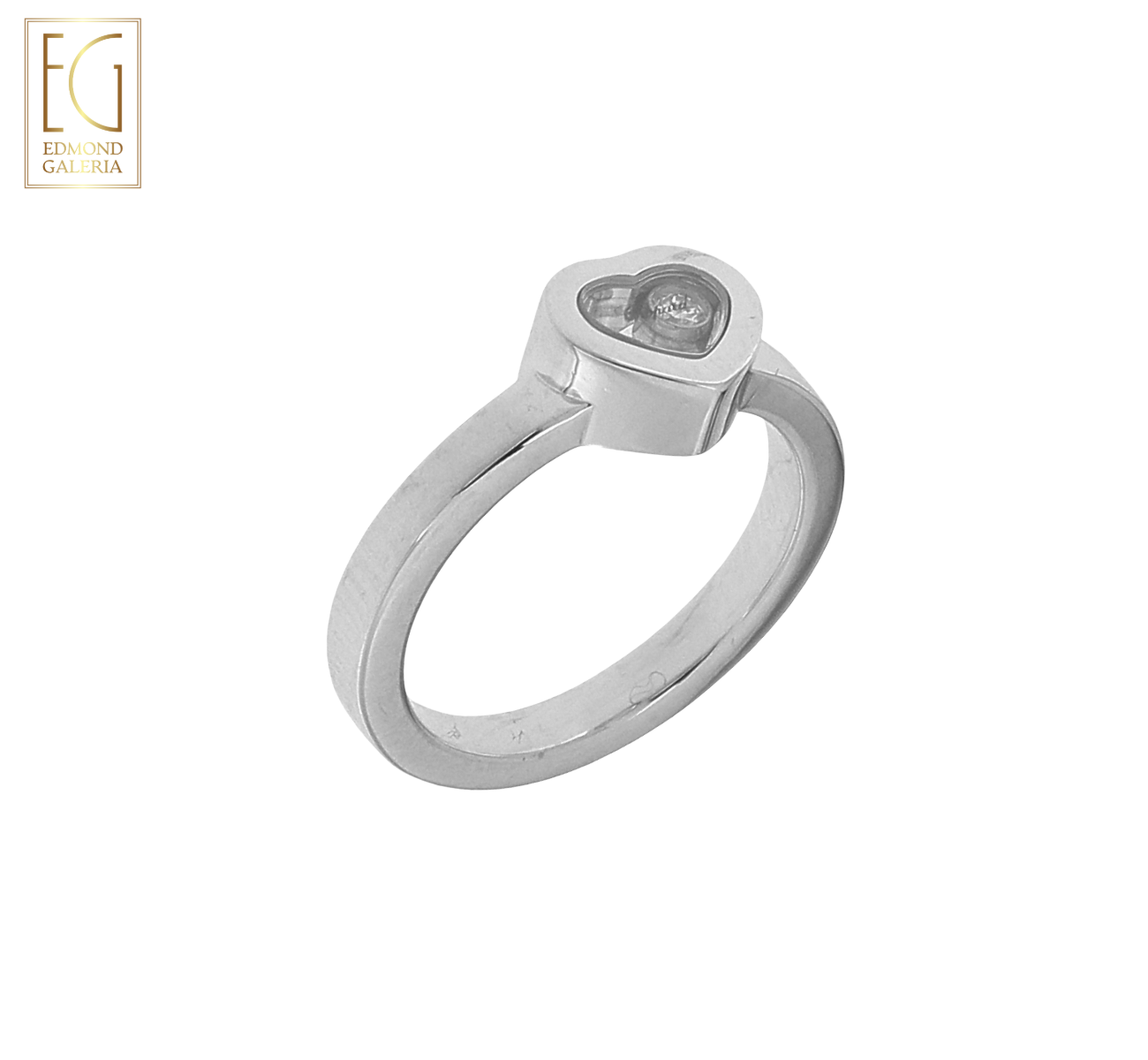 Inel Chopard din aur alb, decorat cu un diamant mobil