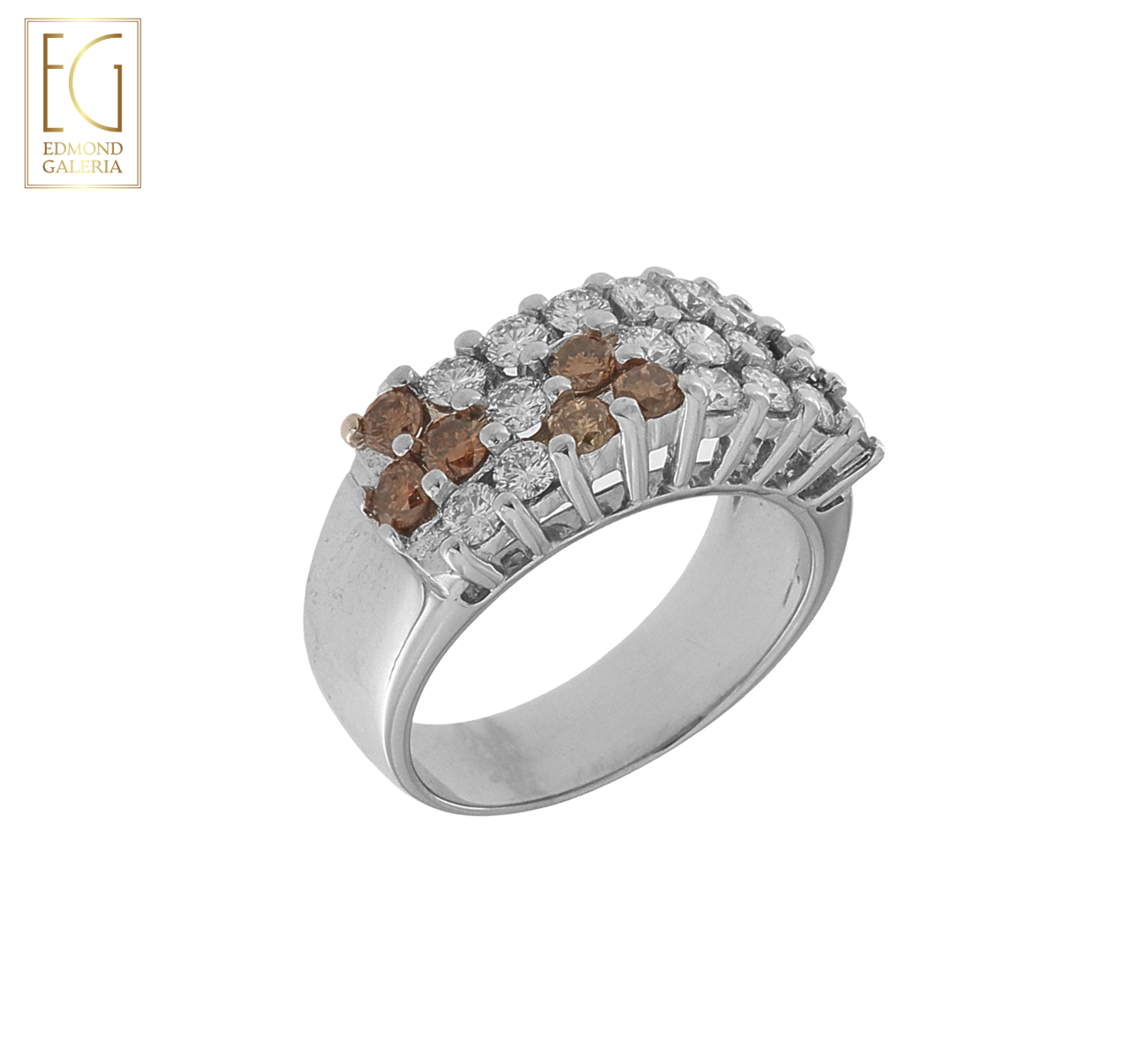 Inel din aur alb, decoat cu diamante briliante și diamante fancy brown
