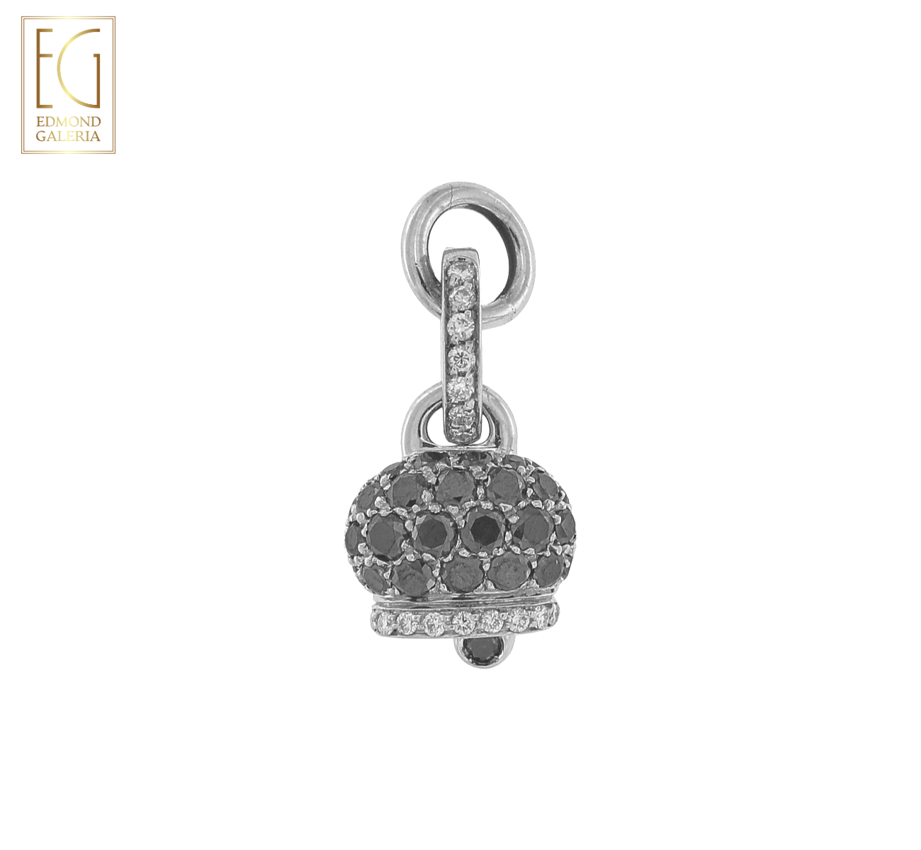 Pandantiv Chantecler din aur alb, din colecția Campanelle, decorat cu diamante briliante și diamant negre
