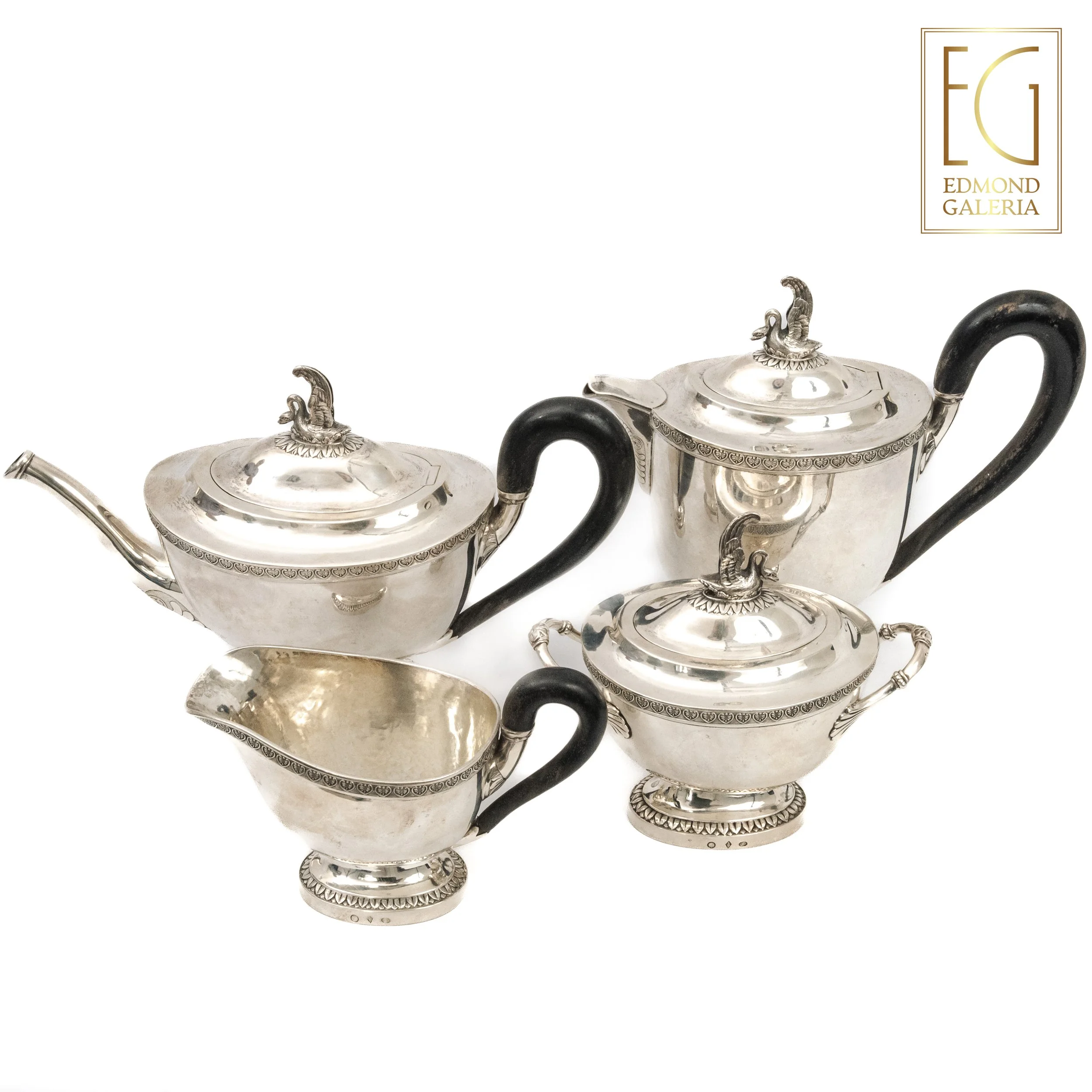 Set pentru ceai din argint, compus din ceanic, cafetieră, zaharniță și latieră, atelier belgian, cca. 1814-1831