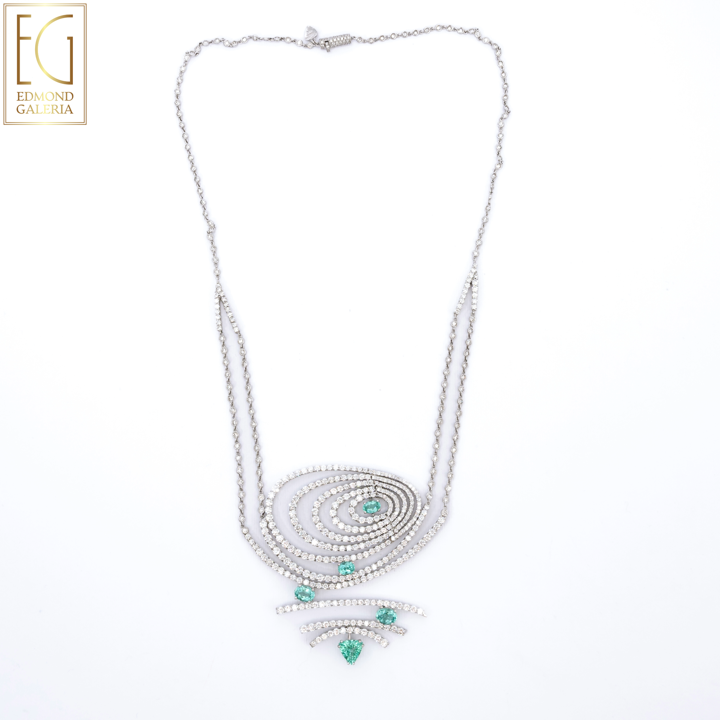 Excepțional colier Maria Rosaria Cataldo din aur alb, decorat cu turmaline Paraiba și diamante 20 ct.