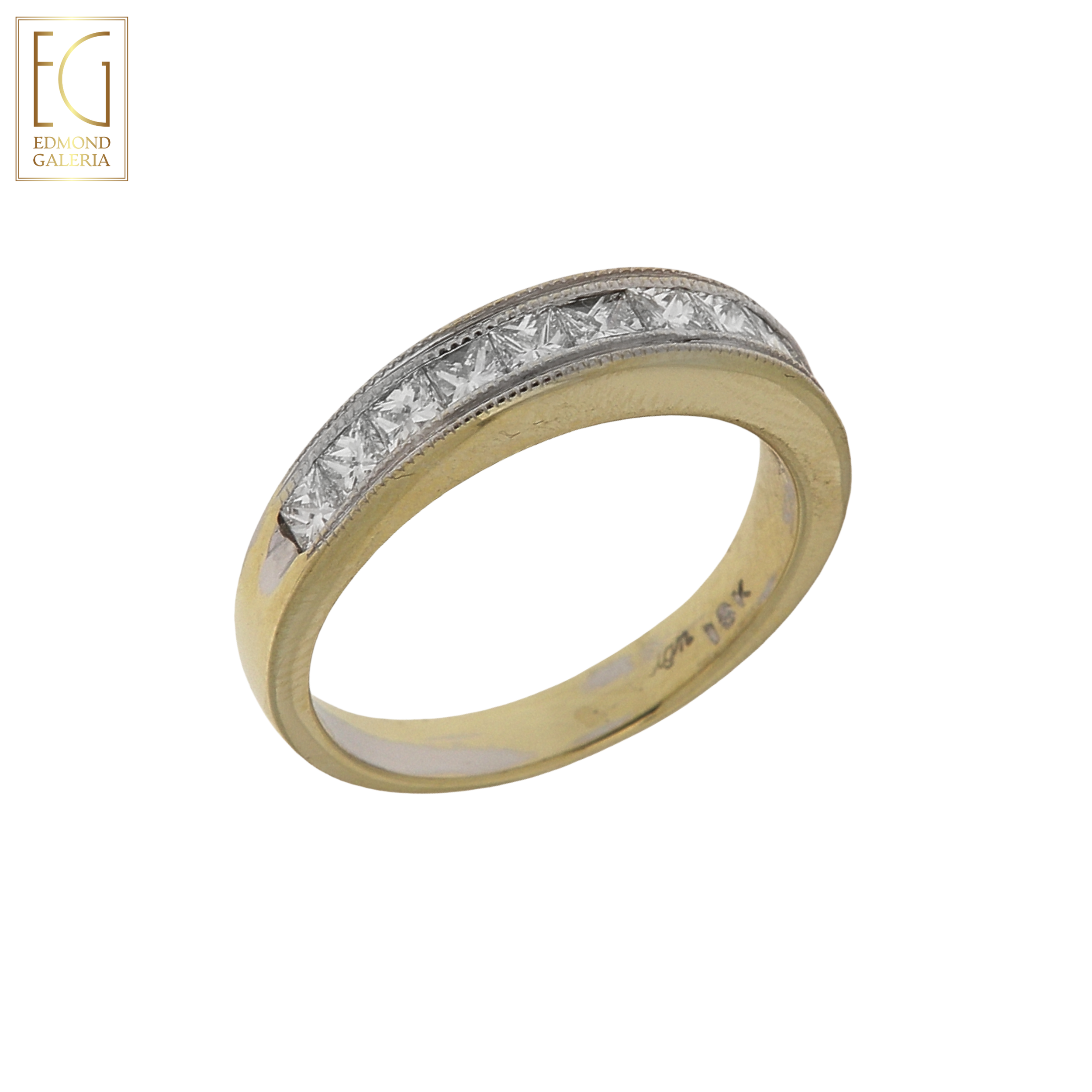 Inel Half Alliance din aur bicolor, decorat cu diamante