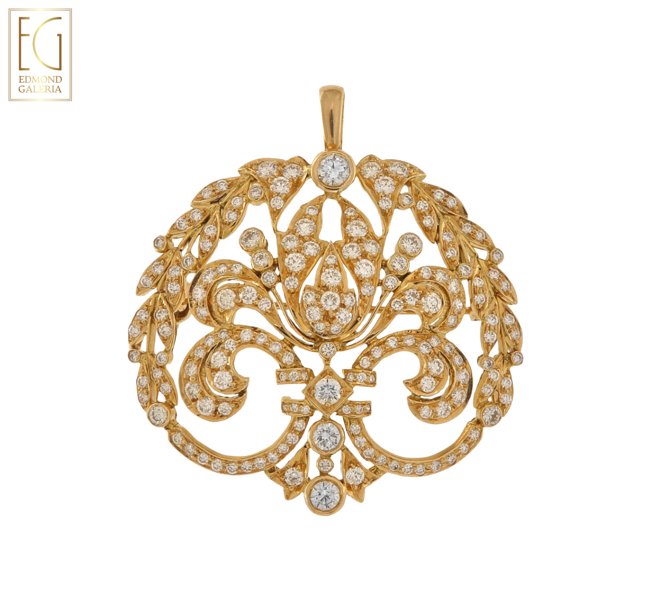 Broșă-pandantiv din aur, decorată cu diamante 4,18 ct.