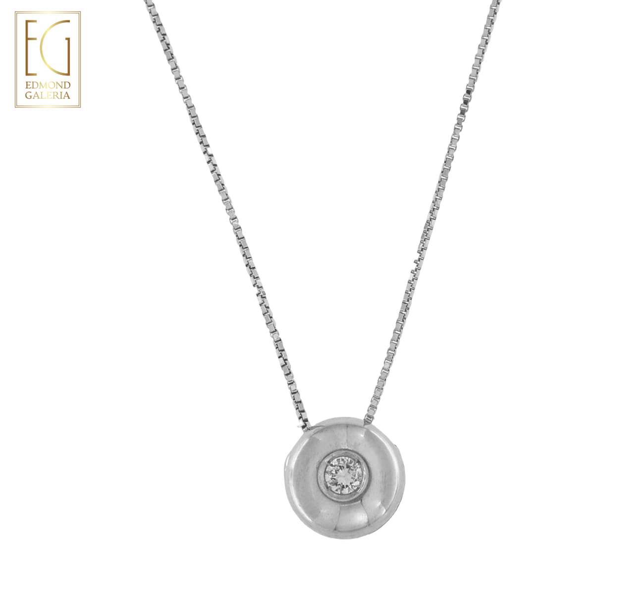Lanț cu pandantiv din aur alb, decorat cu un diamant solitaire