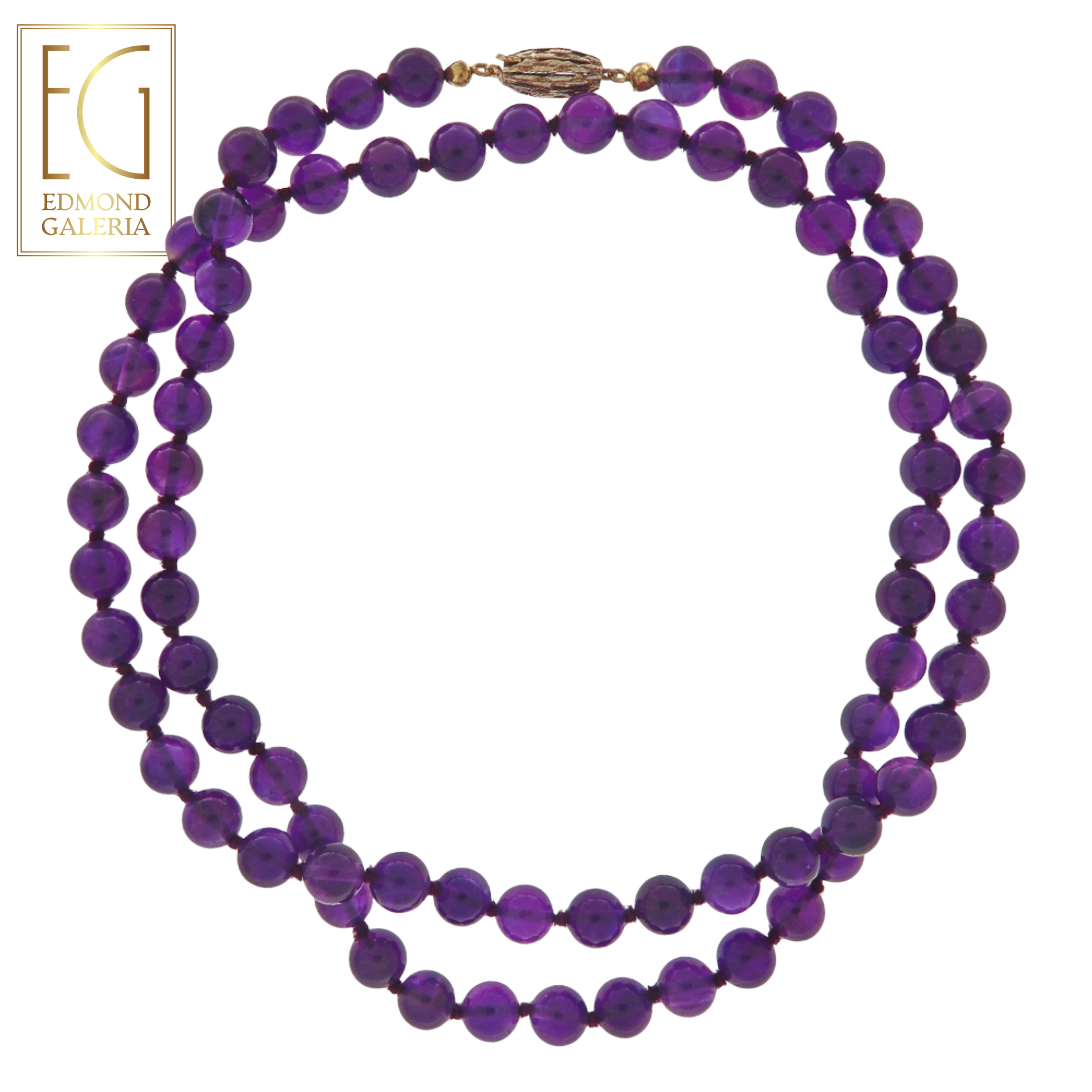 Colier cu un rând de ametiste beads, cu închizătoare din argint aurit