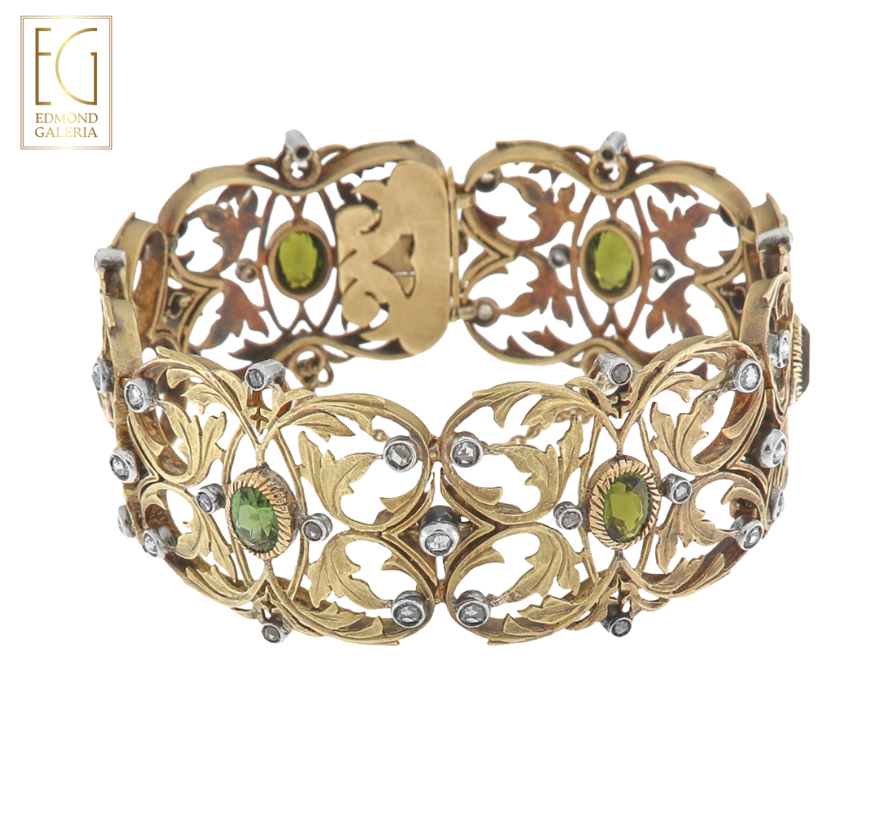 Brățară din aur și argint, realizată manual, decorată cu turmaline și diamante, cca. 1950-1960