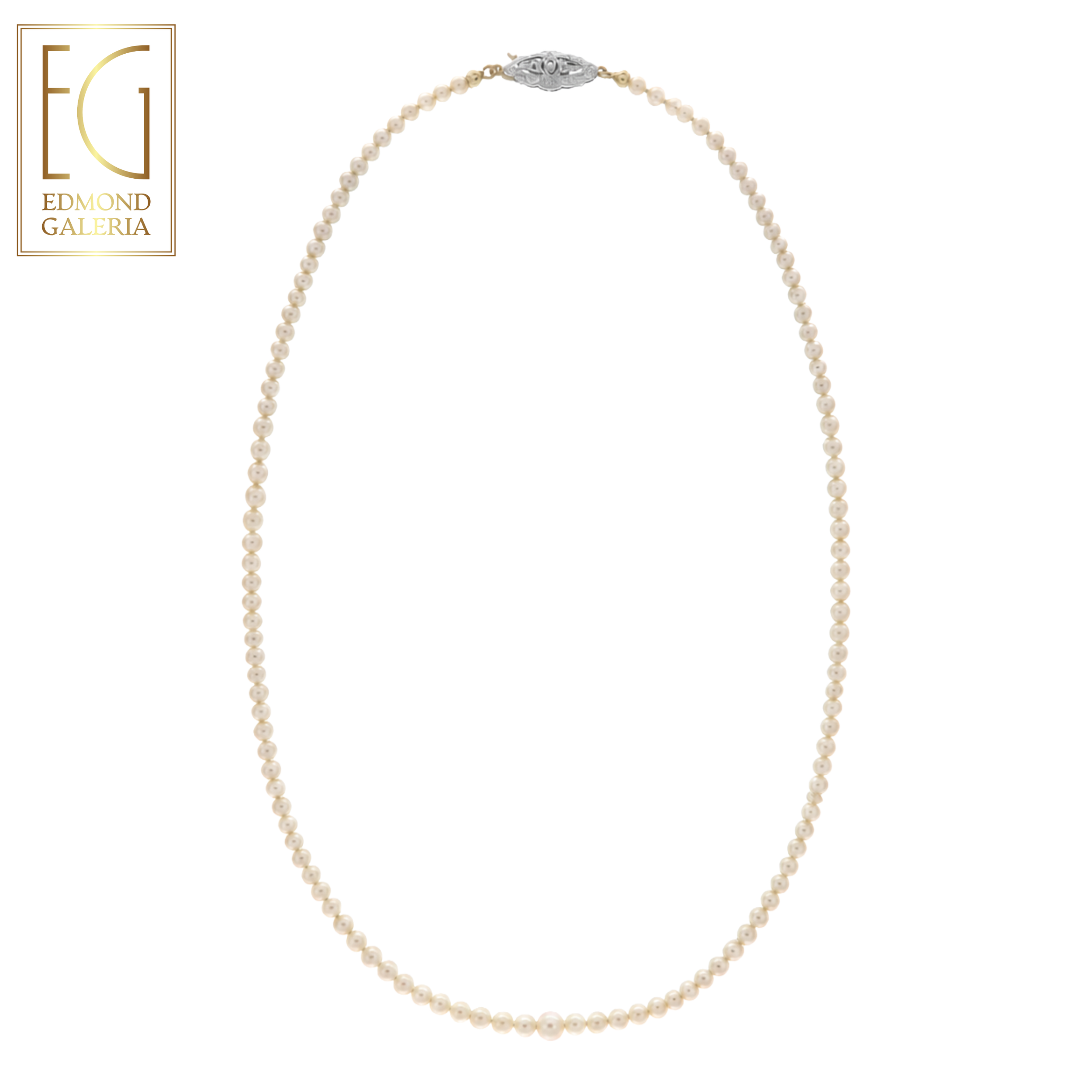 Delicat colier cu un rând de perle Akoya, cu închizătoare din aur bicolor decorată cu un diamant