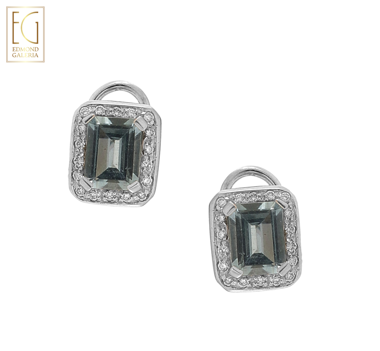 Pereche de cercei din aur alb, decorată cu acvamarine și diamante, atelier Alessandria, Italia
