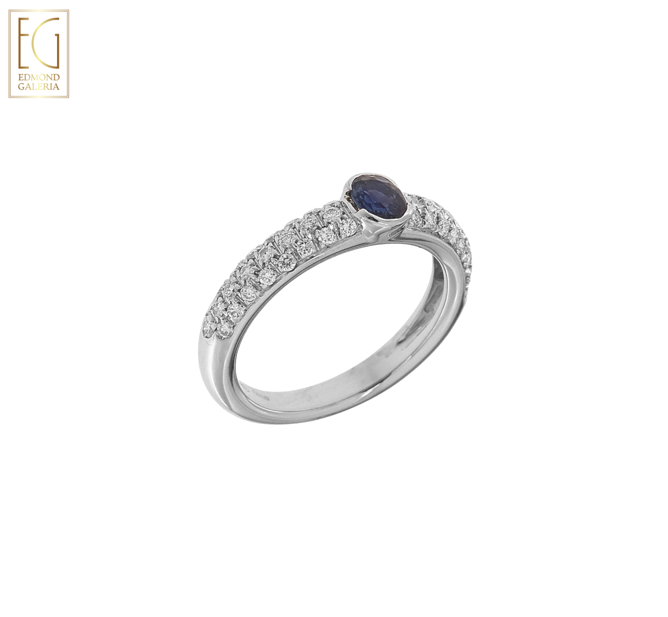 Inel din aur alb, decorat cu safir și diamante, atelier Alessandria, Italia
