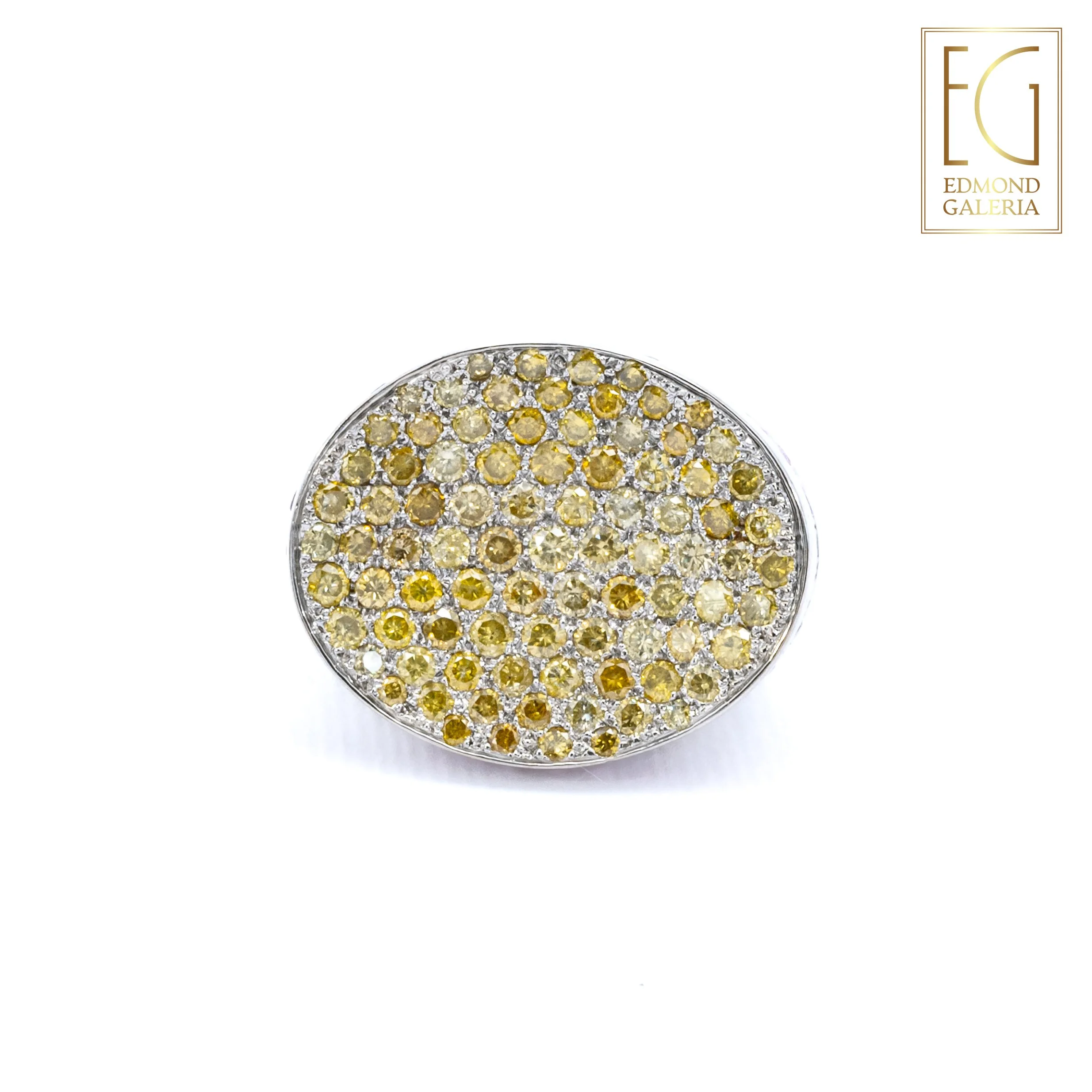 Inel din aur alb, decorat cu safire roz și diamante fancy