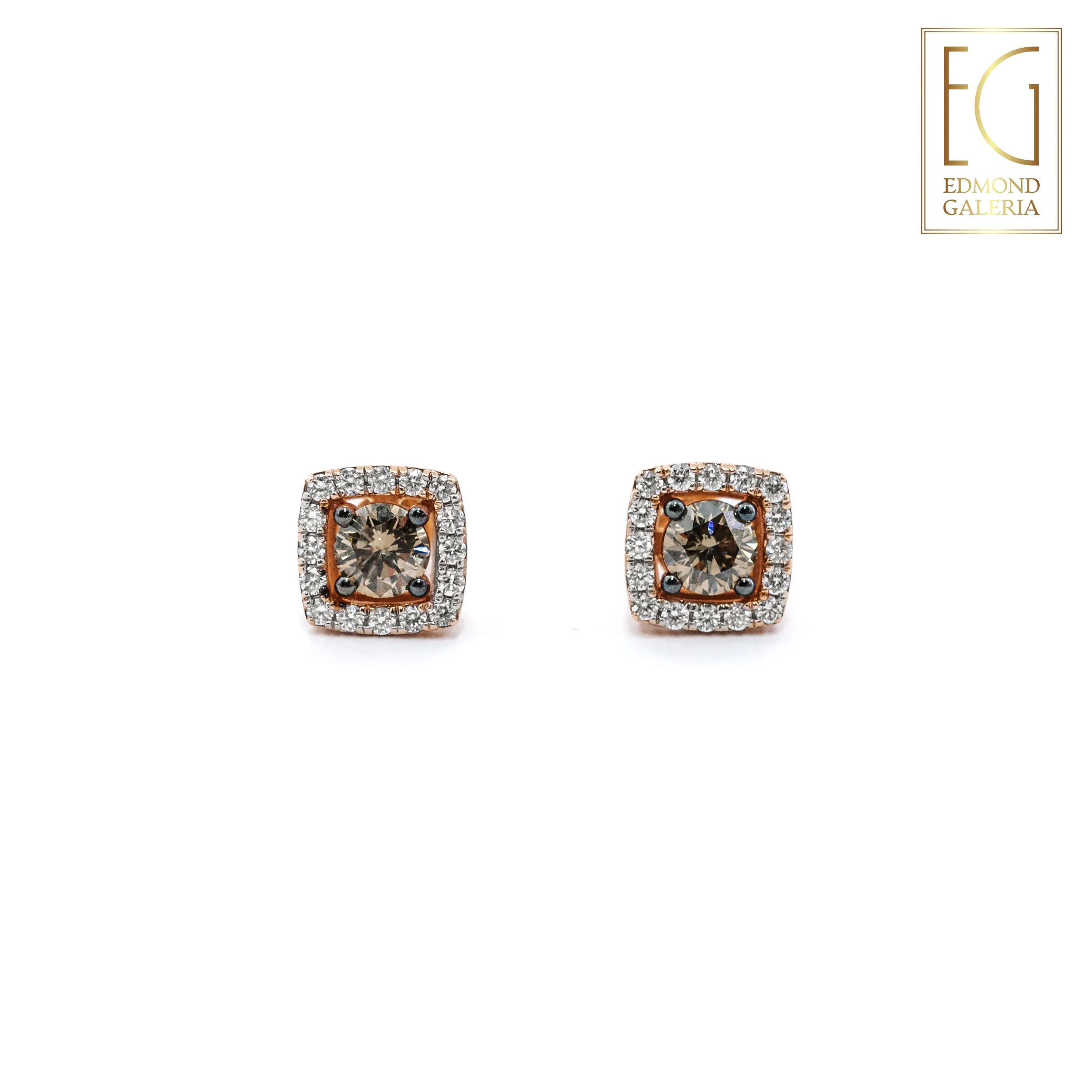 Pereche de cercei din aur roz, decorat cu diamante fancy brown și diamante briliante