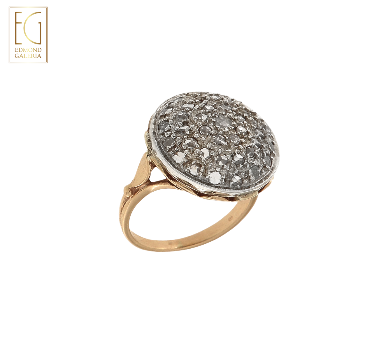 Inel din aur bicolor, decorat cu diamante rose cut