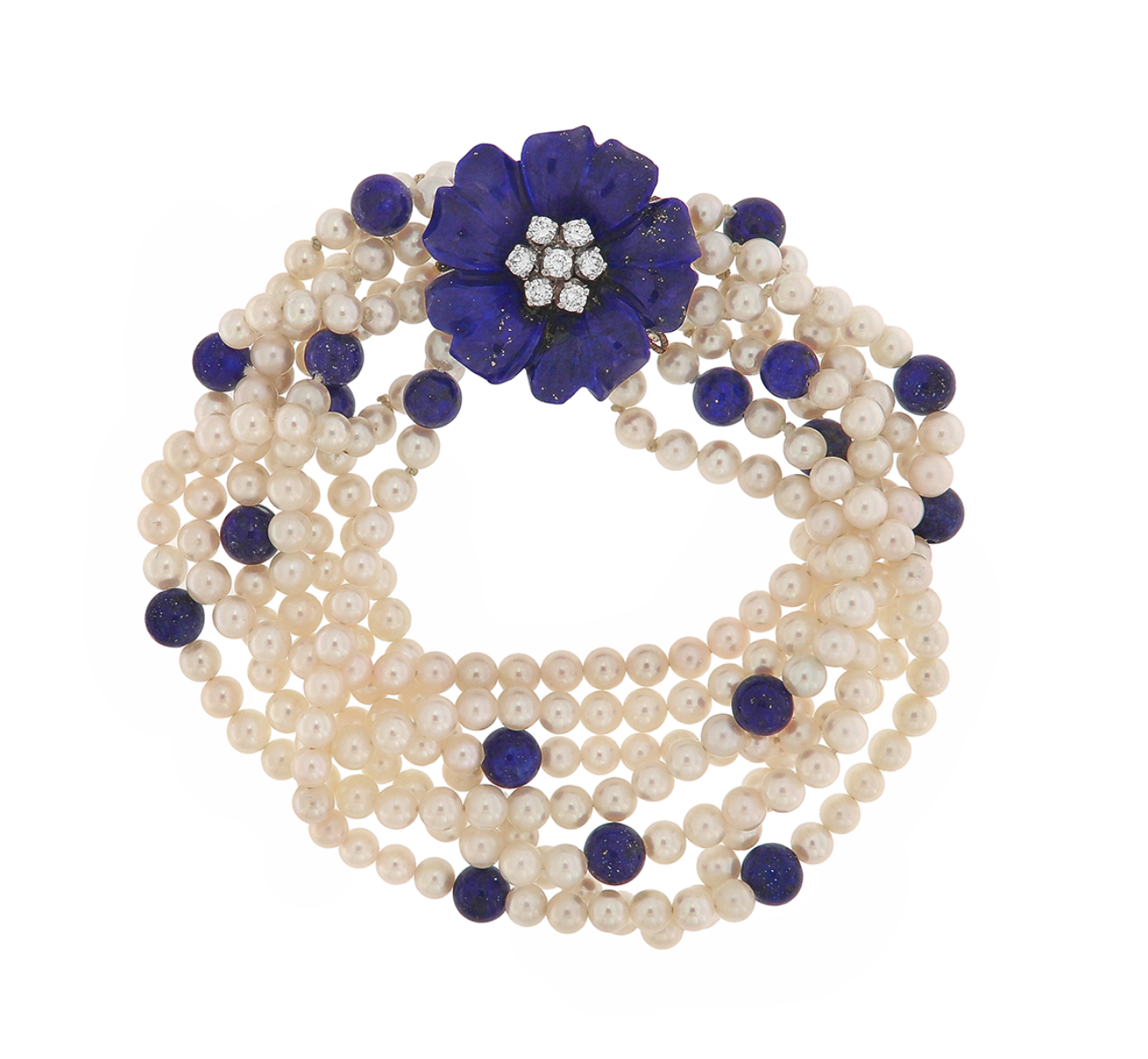 Brățară din perle, decorată cu lapis lazuli și diamante