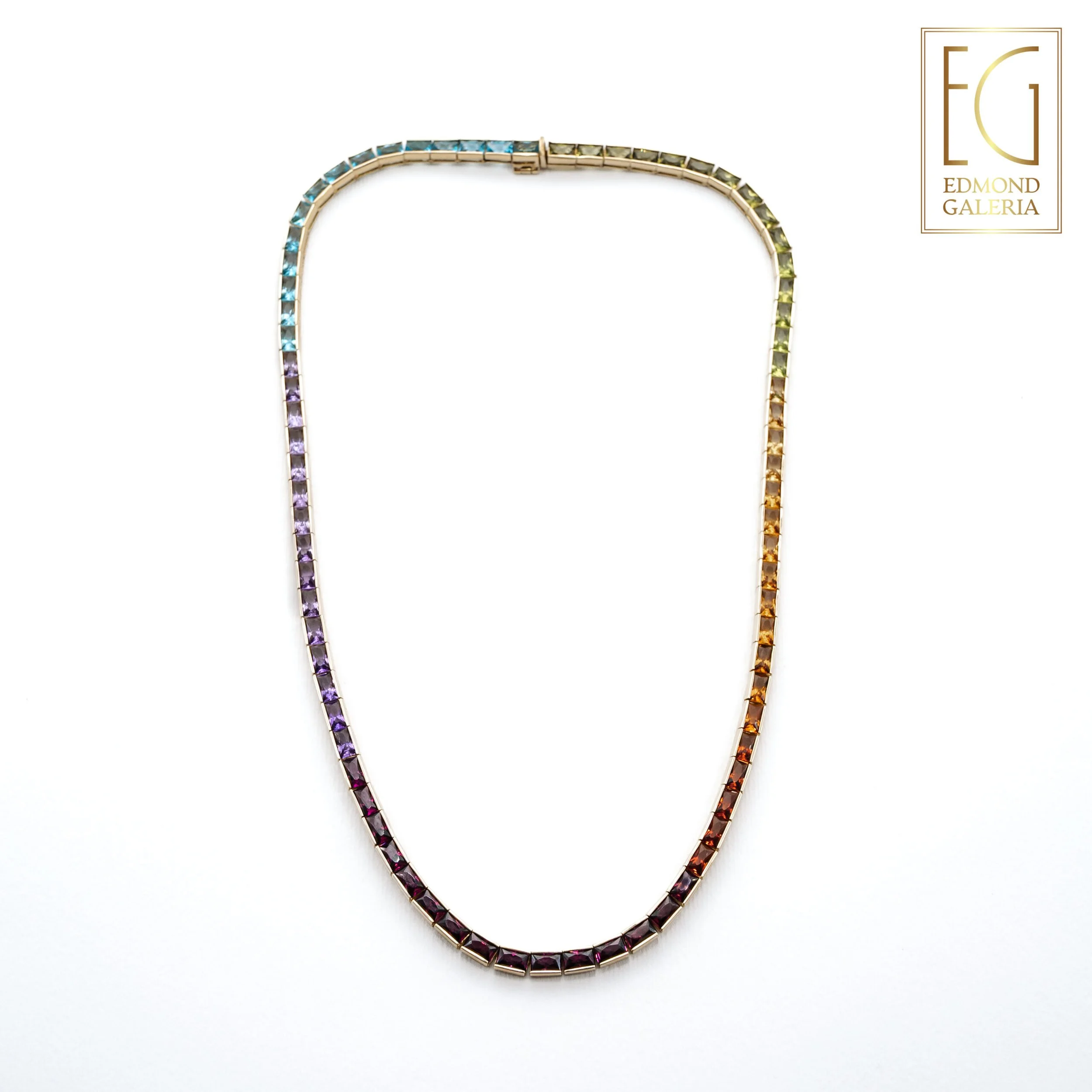 Colier Rainbow din aur, decorat cu pietre multicolore