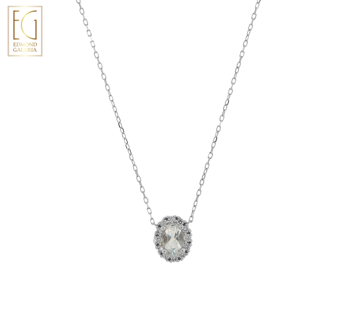 Lanț cu pandantiv din aur alb, decorat cu acvamarin și diamante, atelier Padova, Italia