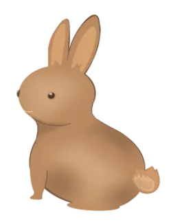 A plush, cartoon-style stuffed animal shaped like a rabbit with long ears, round body, and small tail.
