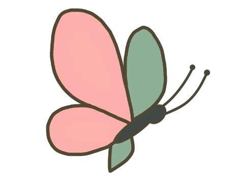 A simple illustration of a butterfly with pink and green wings.