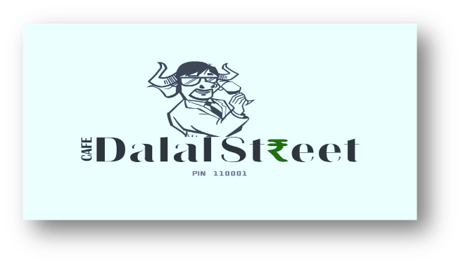 Logo for Cafe Dala Street featuring a cartoon woman with glasses, holding a coffee cup, with the cafe's name and PIN 110001.
